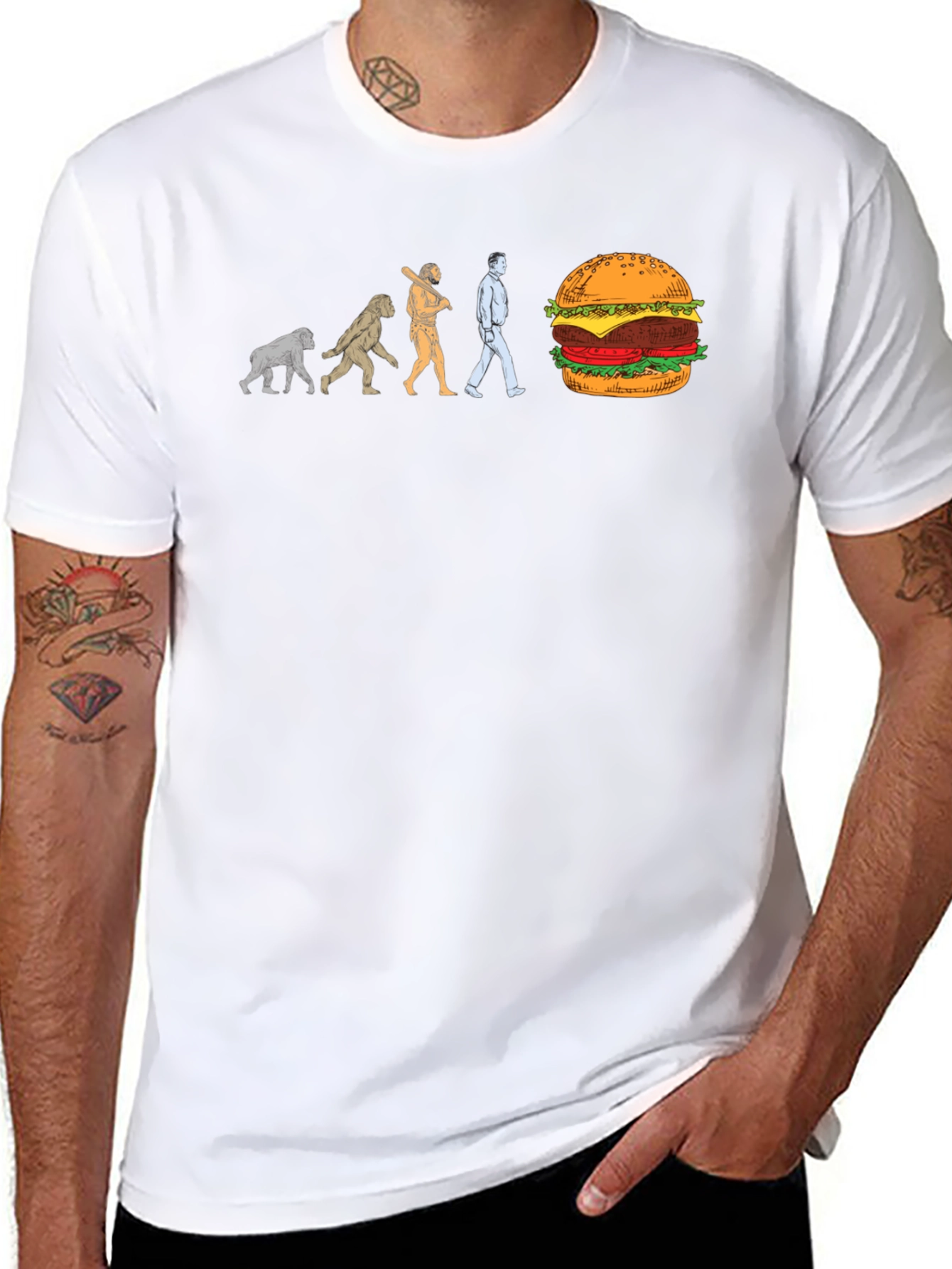Evolution of Man to Burger Black T-Shirt