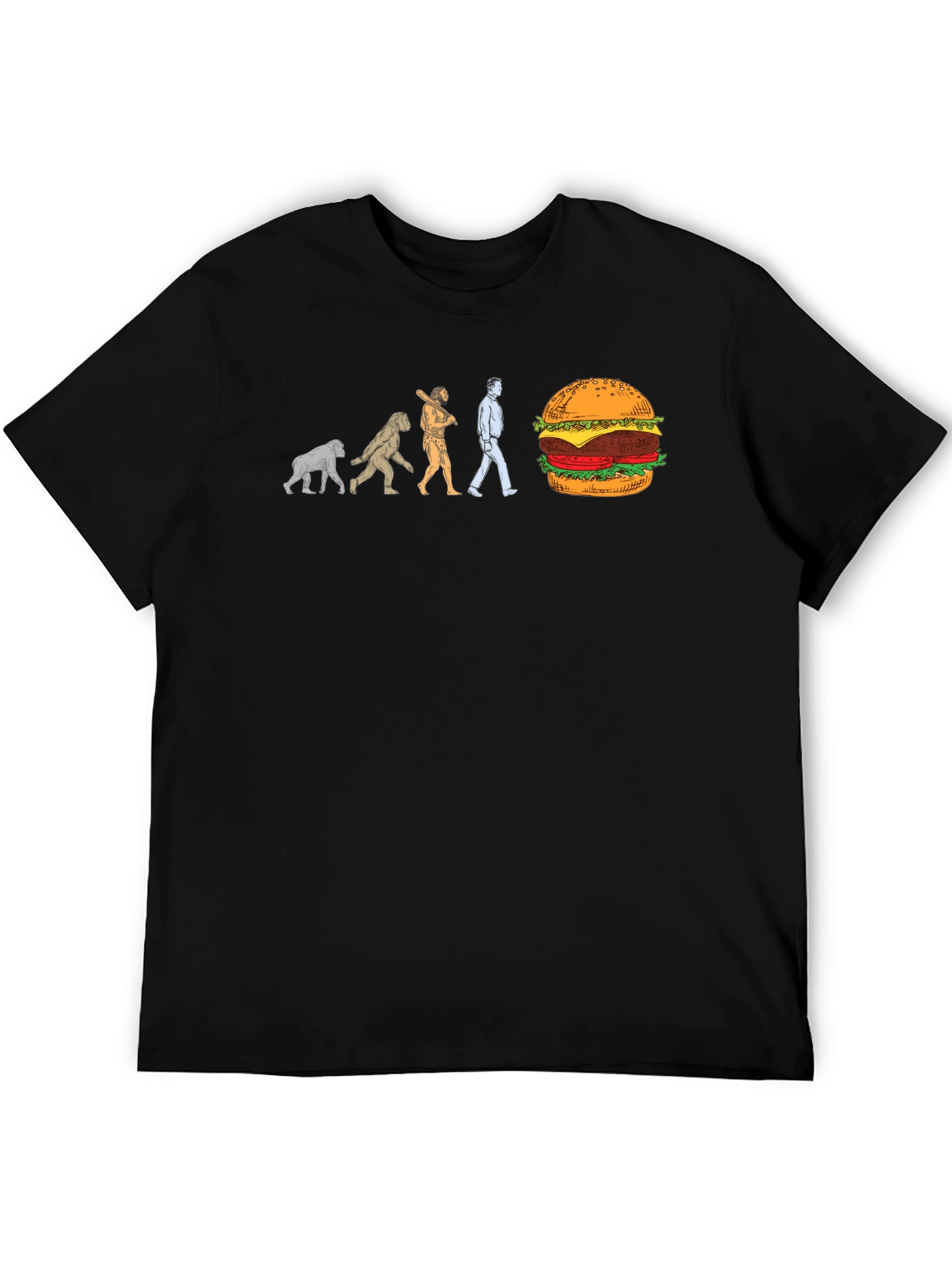 Evolution of Man to Burger Black T-Shirt