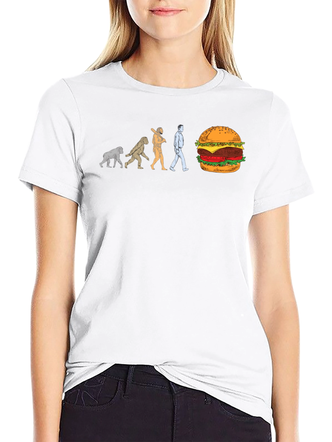Evolution of Man to Burger Black T-Shirt