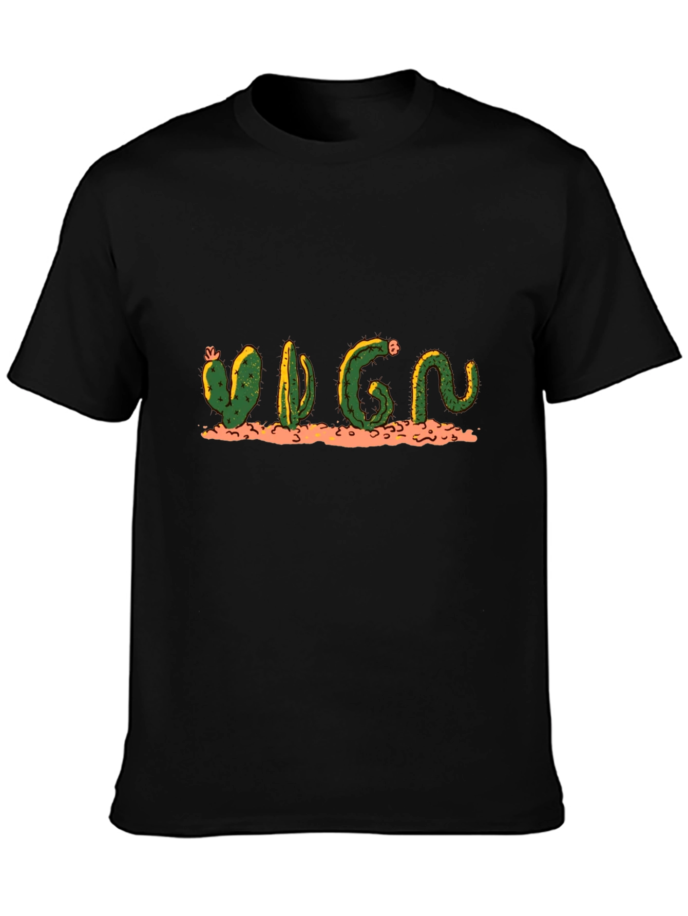 Cactus Word Art Black T-Shirt