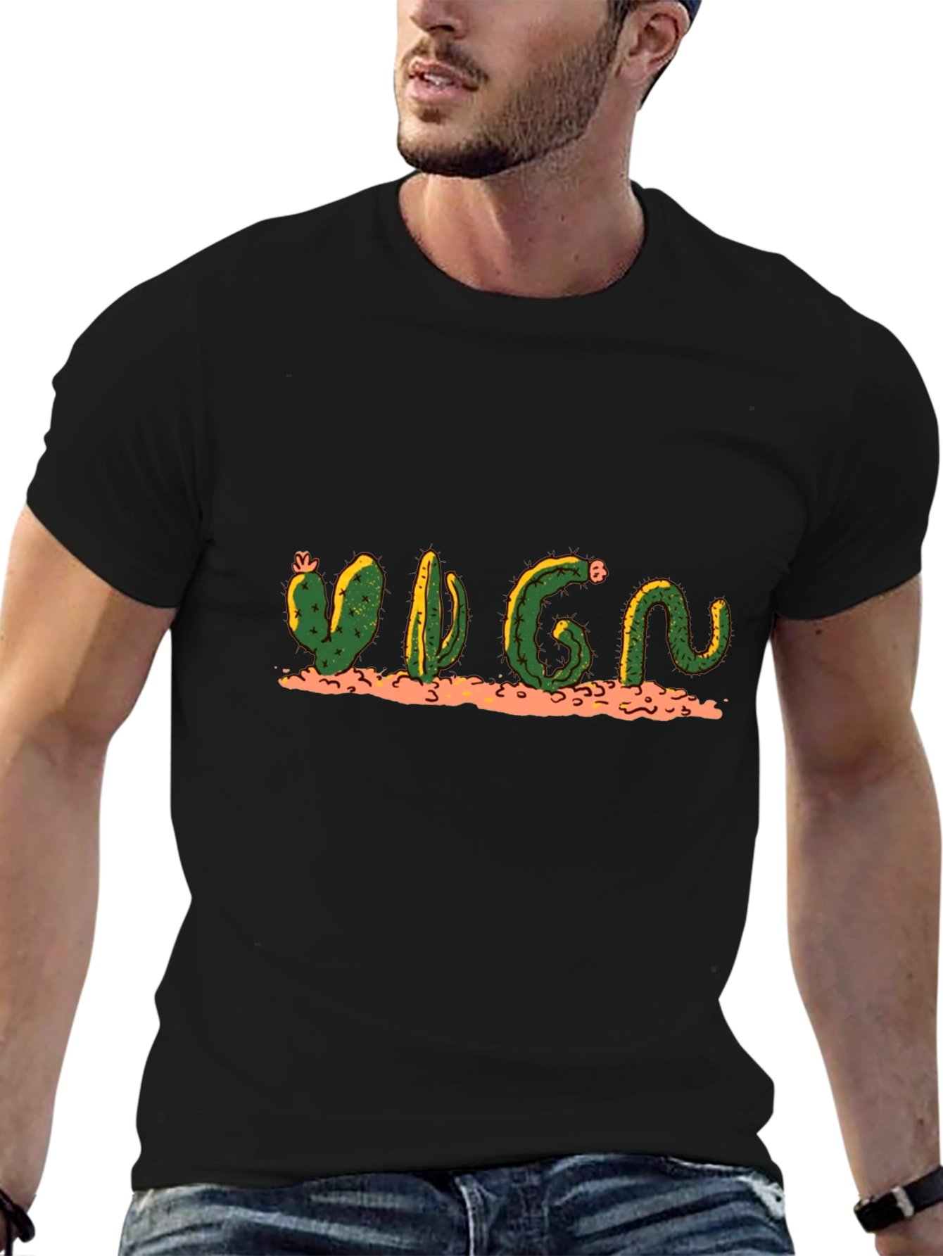 Cactus Word Art Black T-Shirt