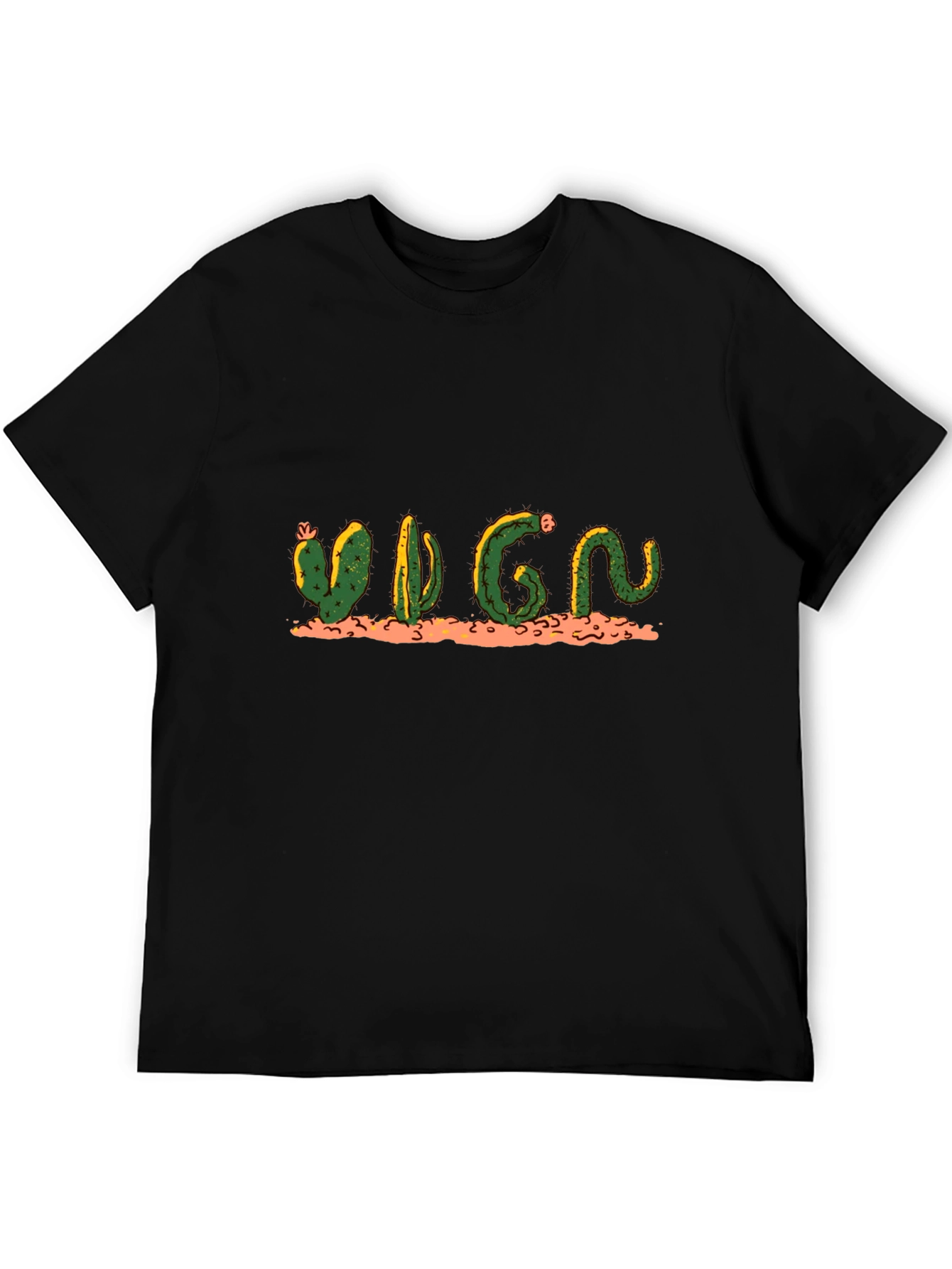 Cactus Word Art Black T-Shirt