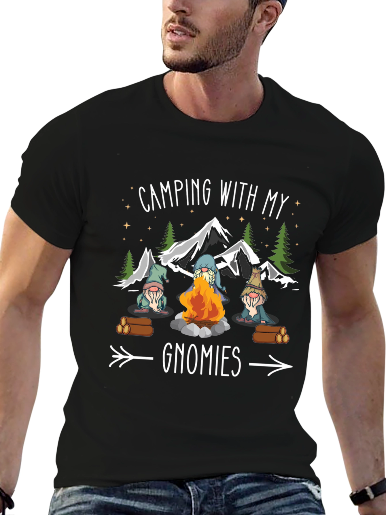 Camping with My Gnomies T-Shirt - Black