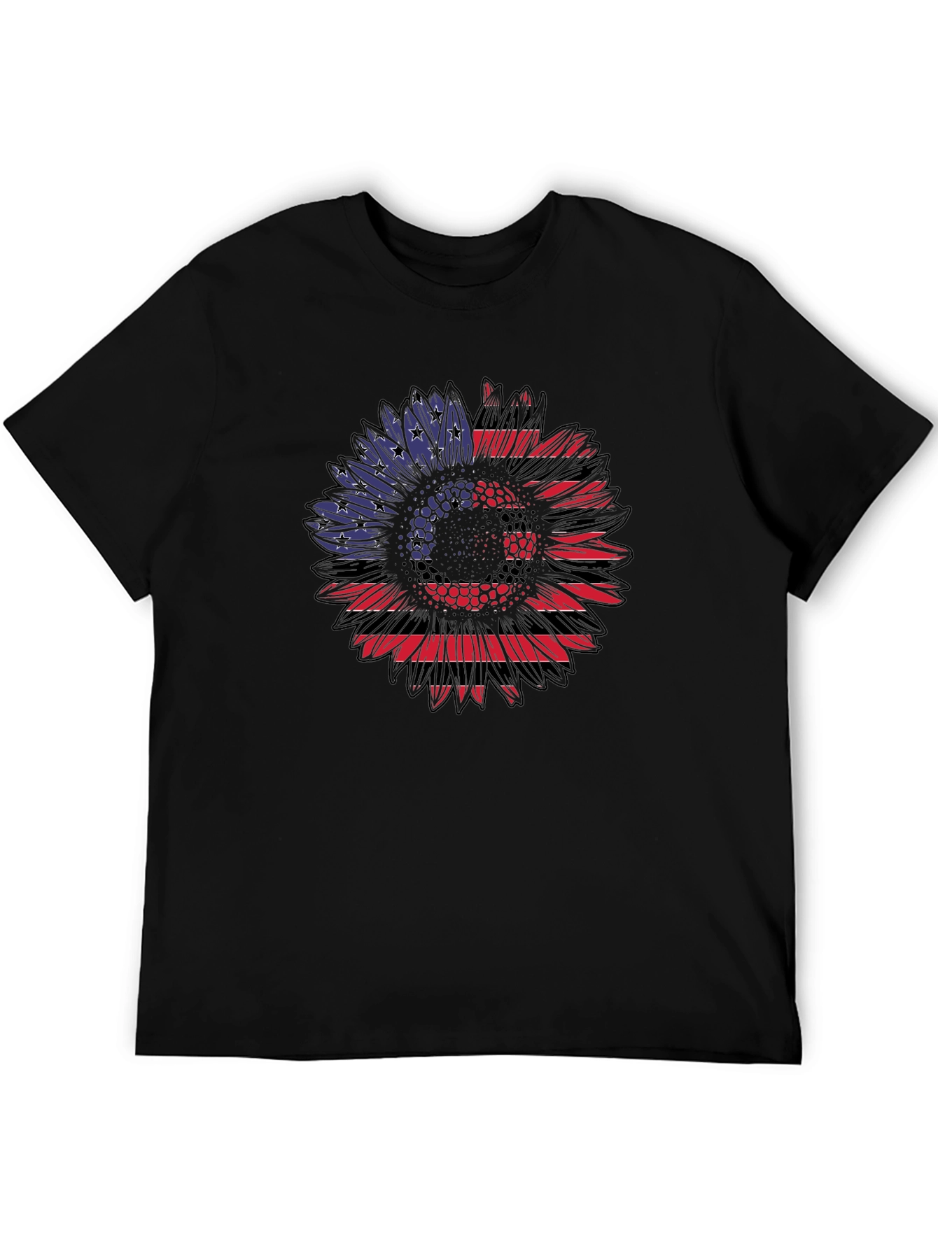 American Flag Sunflower Graphic Tee - Black