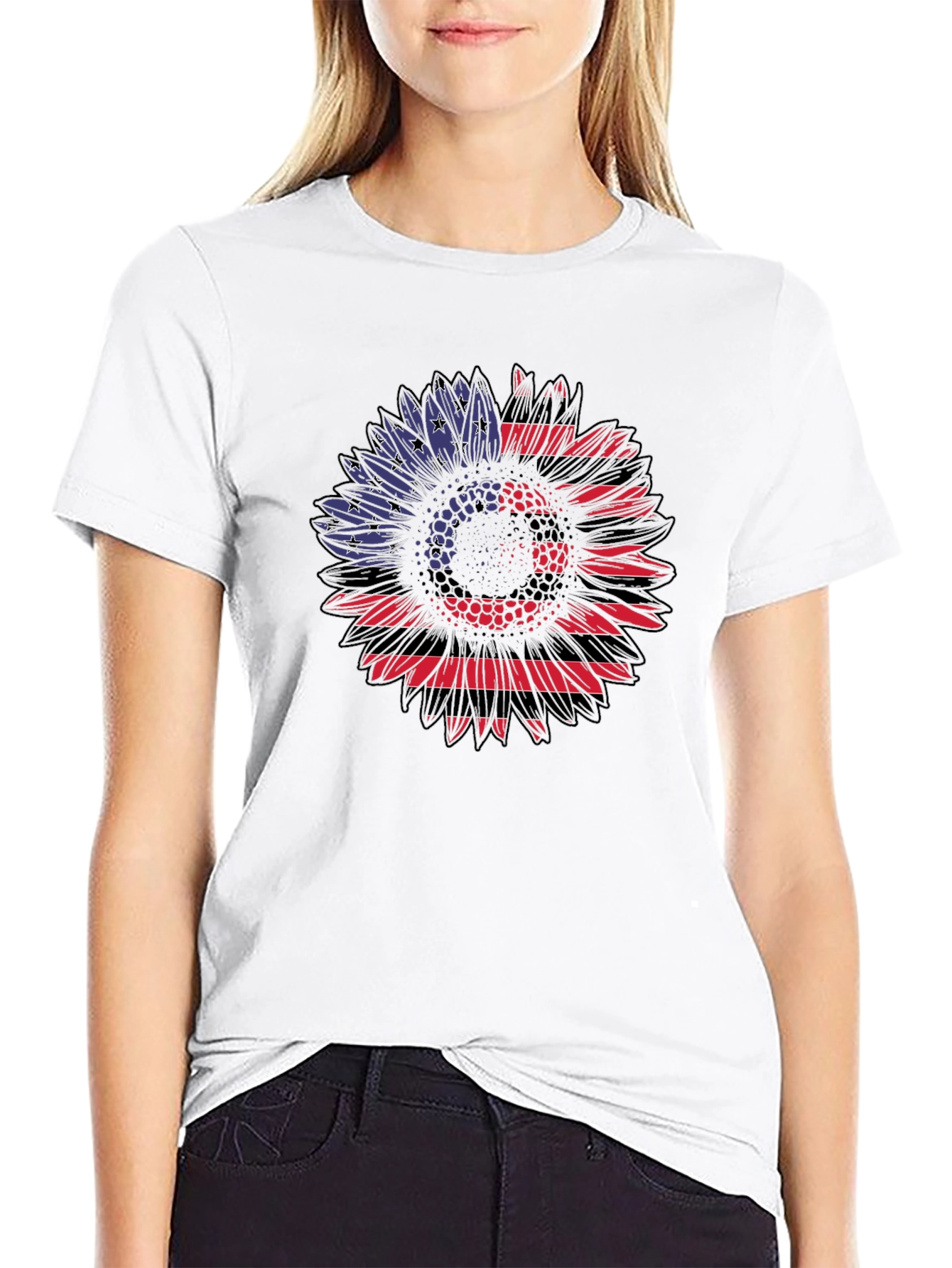 American Flag Sunflower Graphic Tee - Black