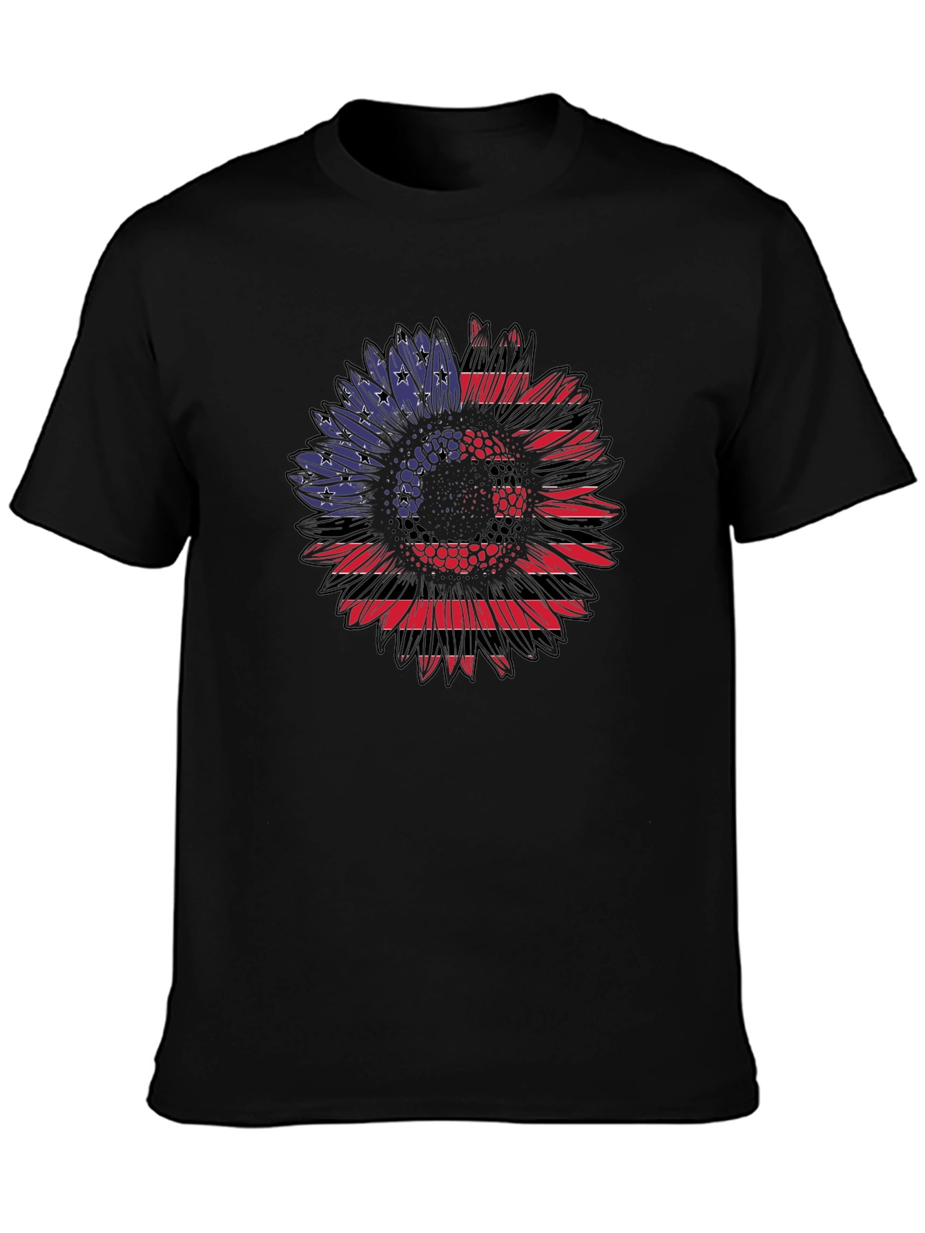 American Flag Sunflower Graphic Tee - Black