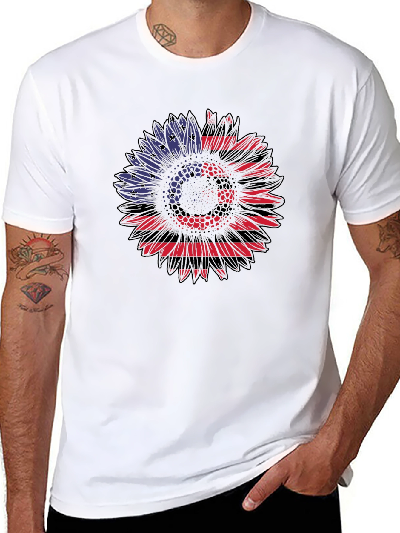 American Flag Sunflower Graphic Tee - Black