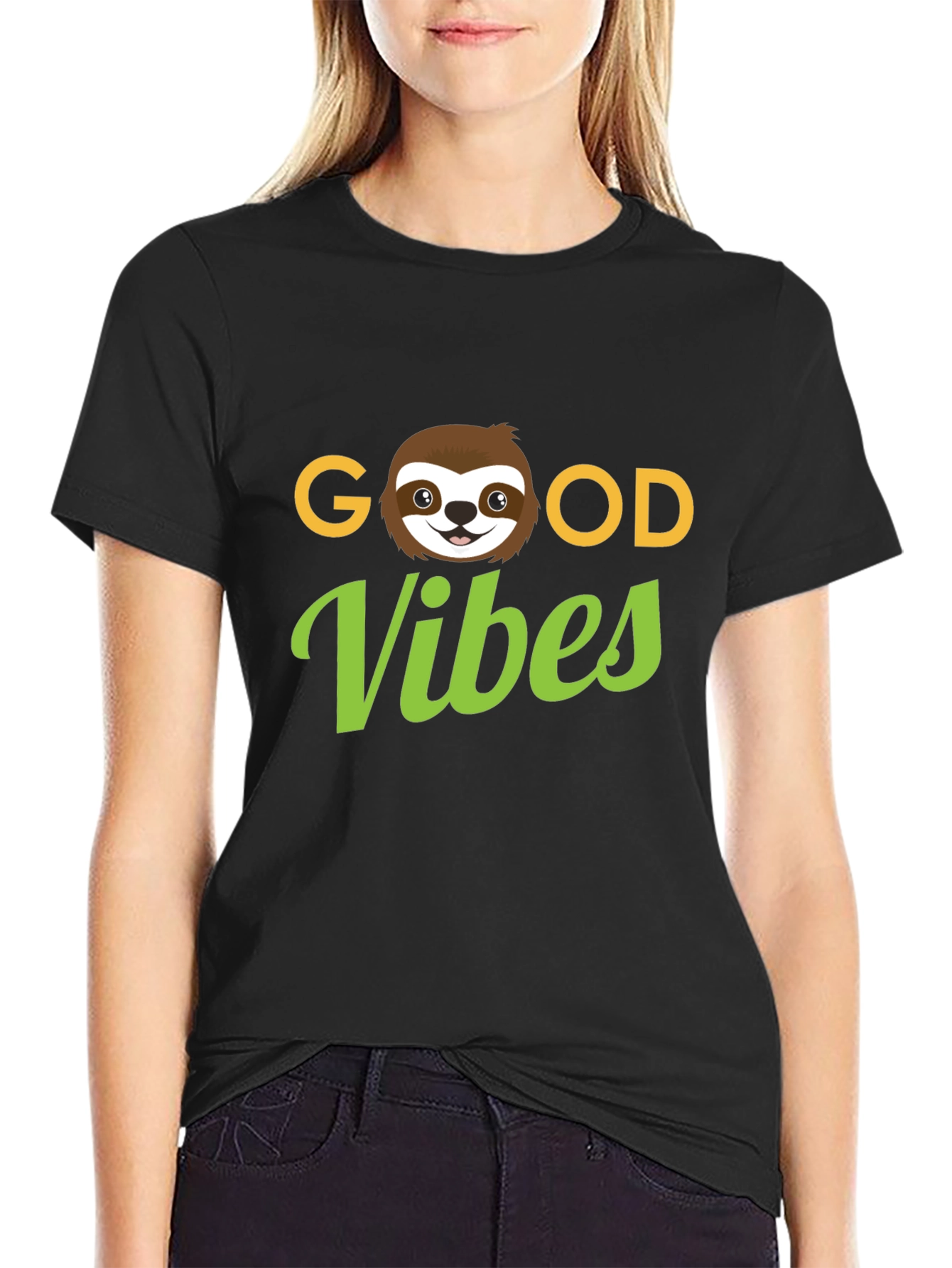 Good Vibes Sloth Graphic Tee - Black