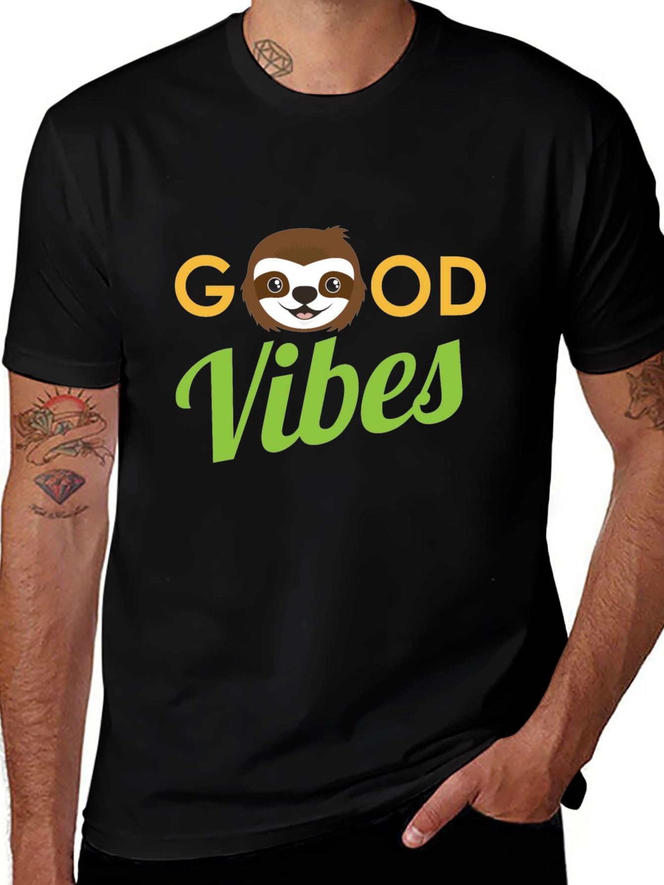 Good Vibes Sloth Graphic Tee - Black