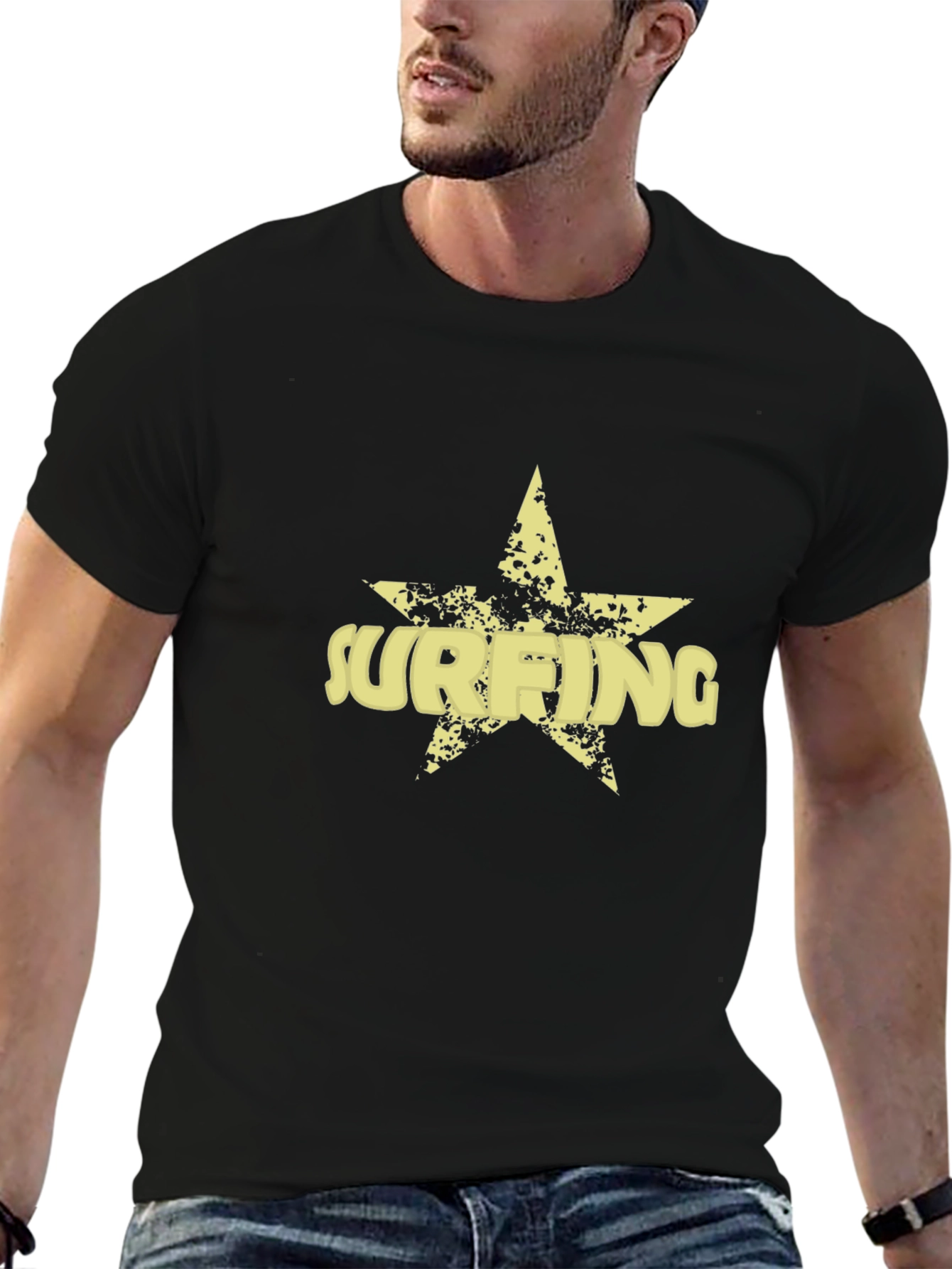 Surfing Star Mens Black Graphic Tee