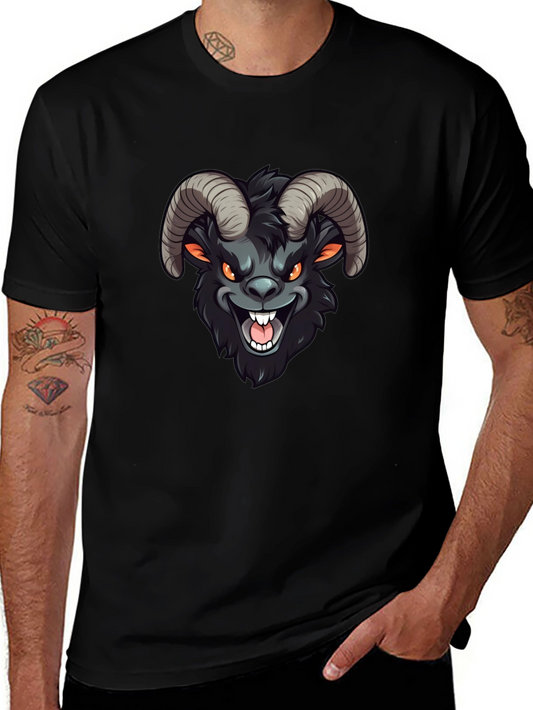 Mens Black T-Shirt with Cartoon Goat Design