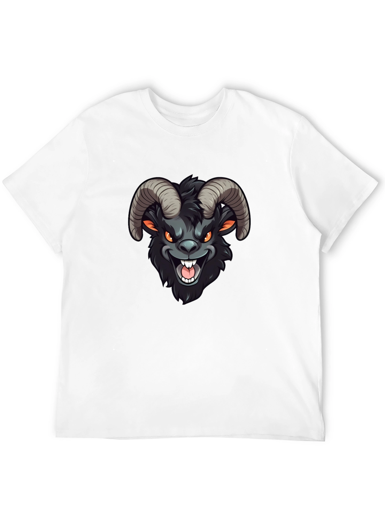 Mens Black T-Shirt with Cartoon Goat Design