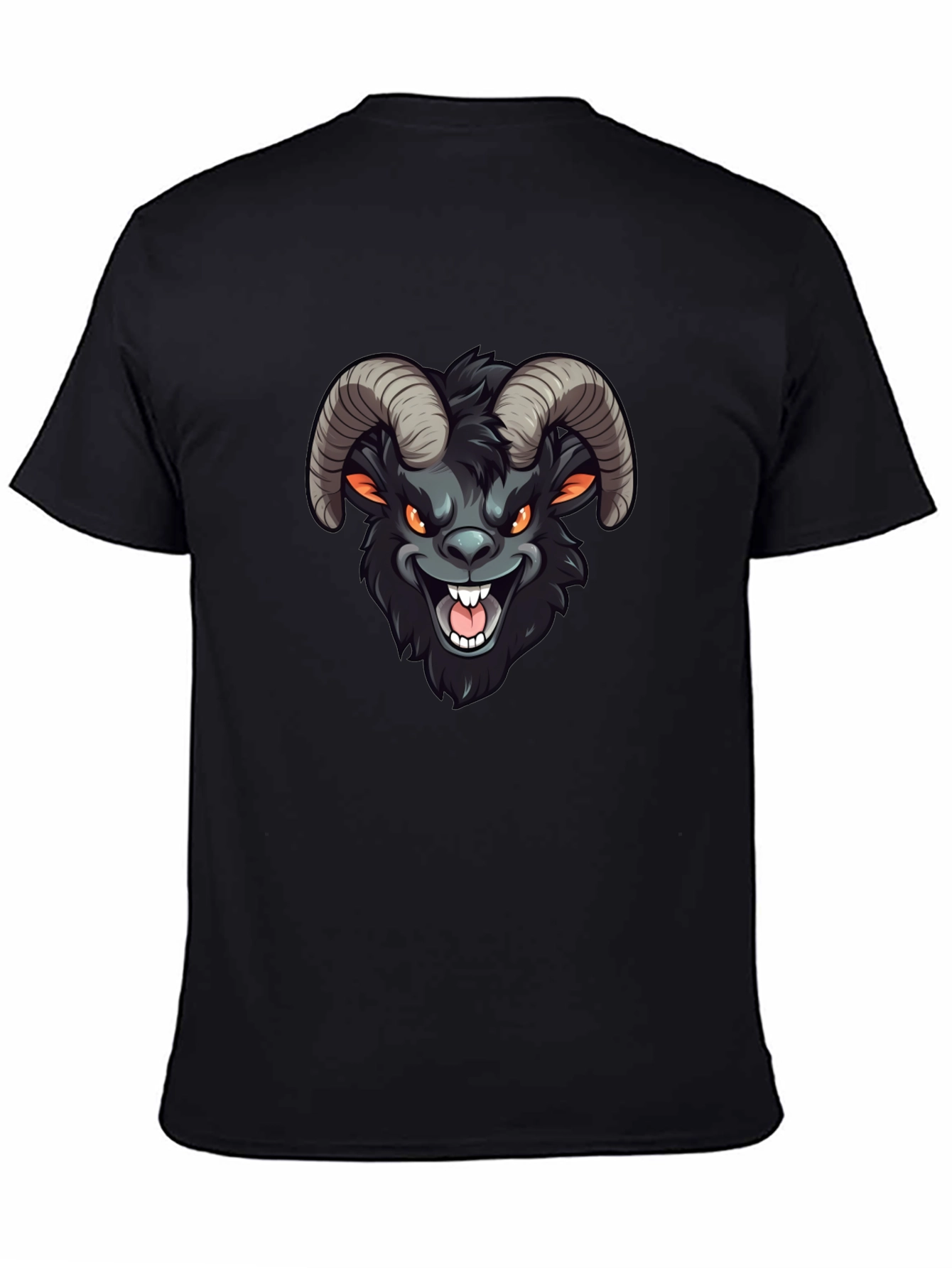 Mens Black T-Shirt with Cartoon Goat Design