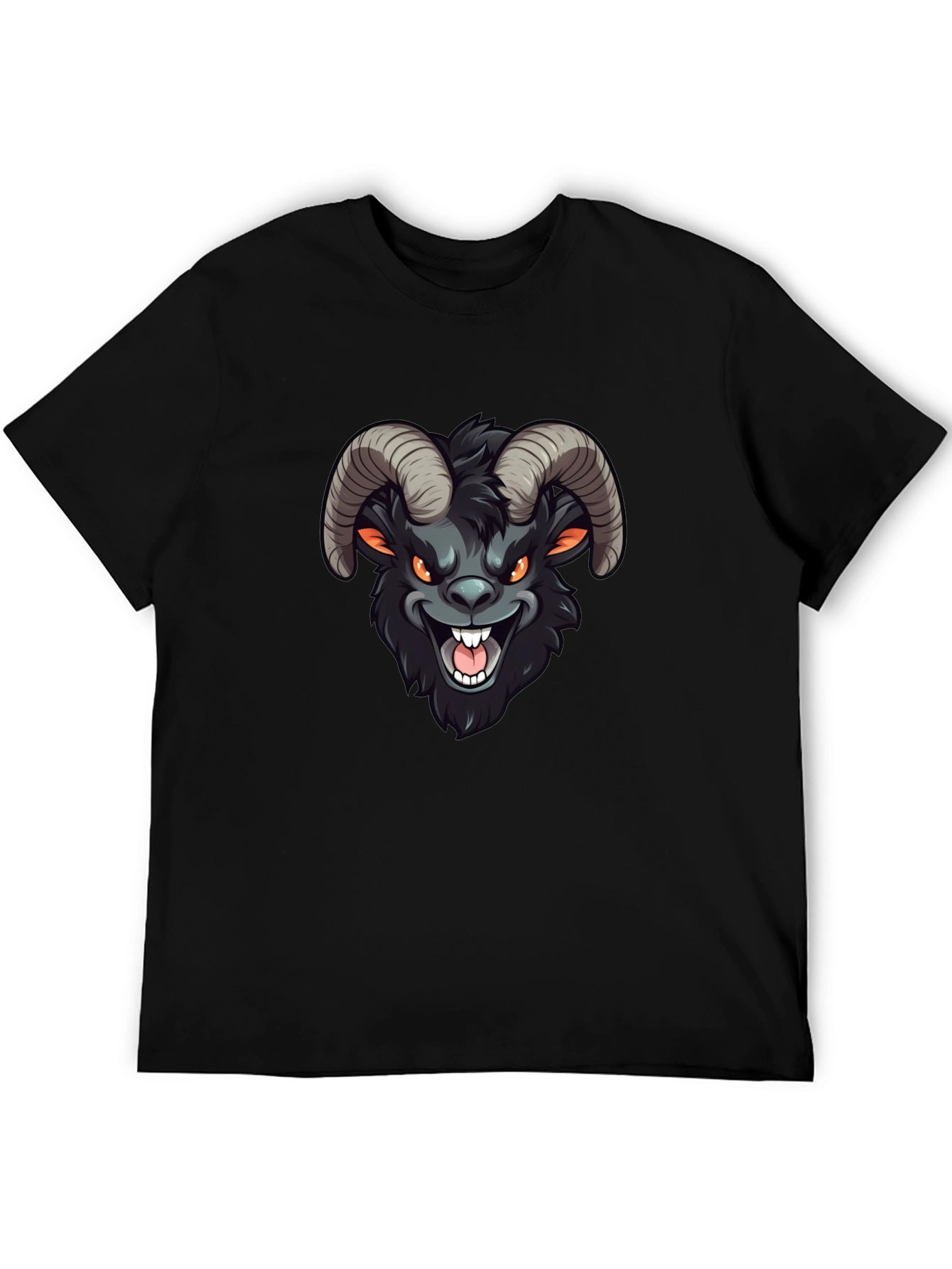 Mens Black T-Shirt with Cartoon Goat Design