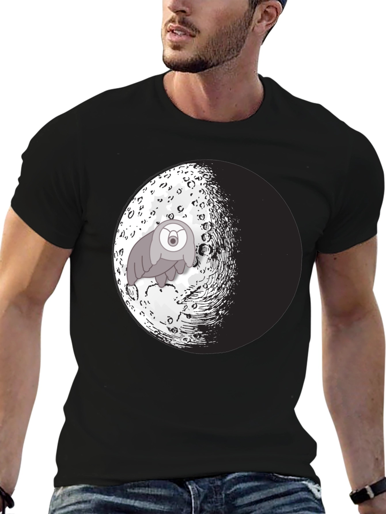 Moon Creature Graphic Tee - Black Cotton Blend