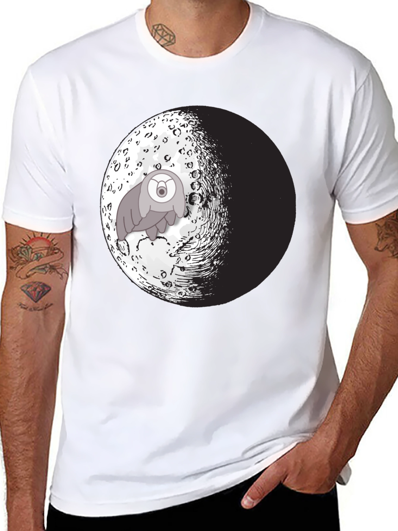 Moon Creature Graphic Tee - Black Cotton Blend