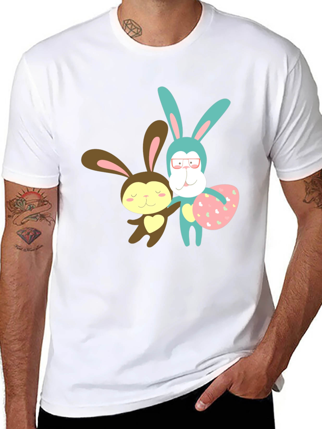 Cute Cartoon Bunny Black T-Shirt