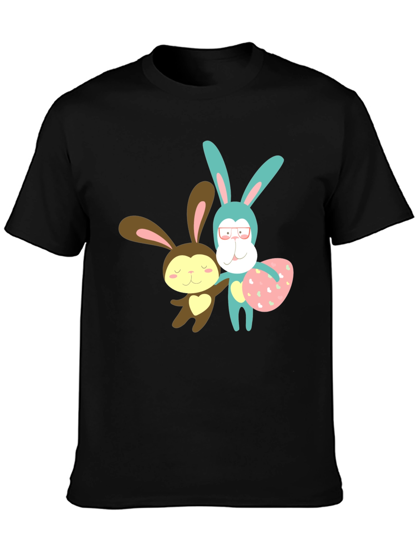 Cute Cartoon Bunny Black T-Shirt