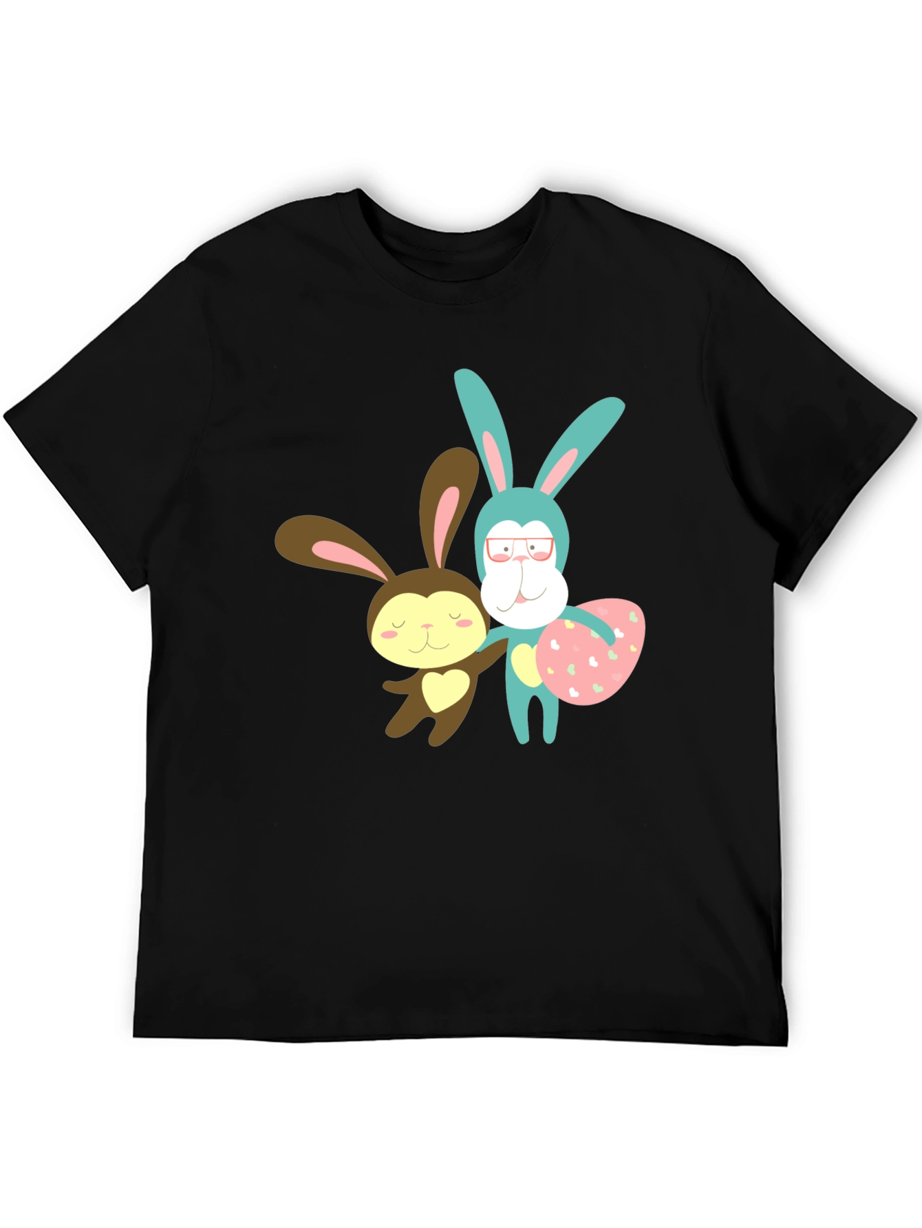 Cute Cartoon Bunny Black T-Shirt
