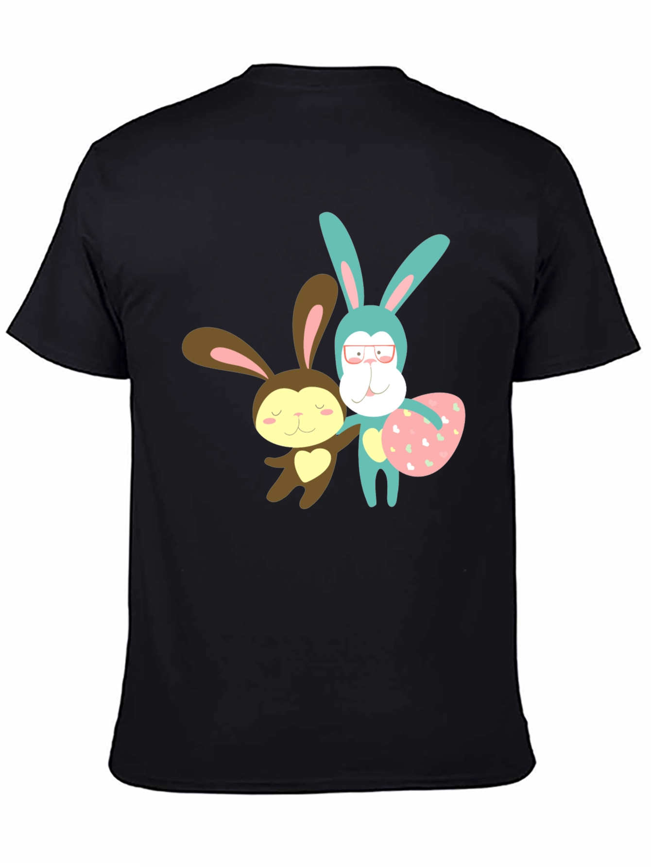 Cute Cartoon Bunny Black T-Shirt