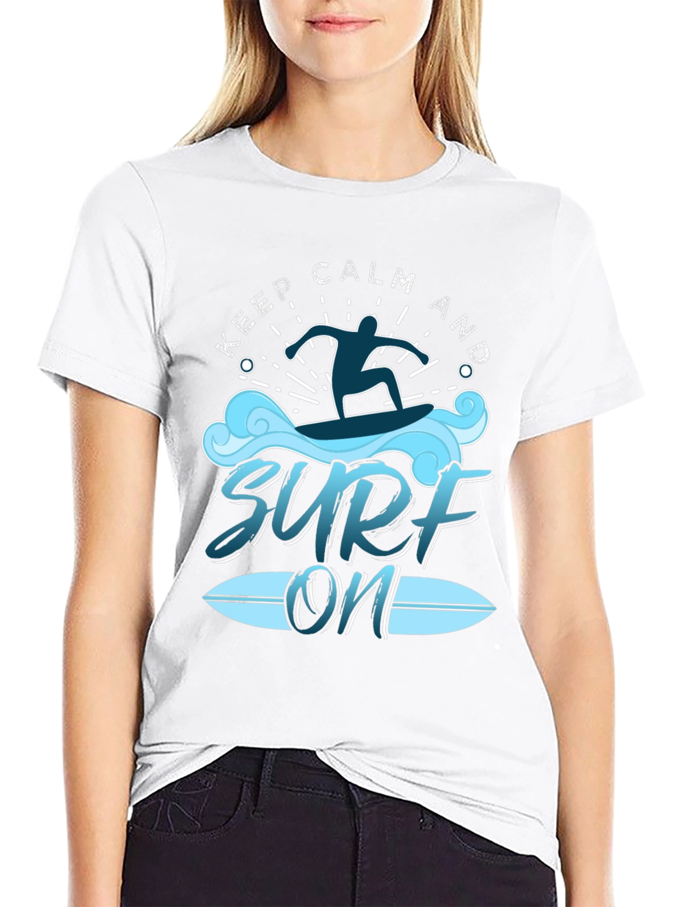 Keep Calm and Surf On Black T-Shirt