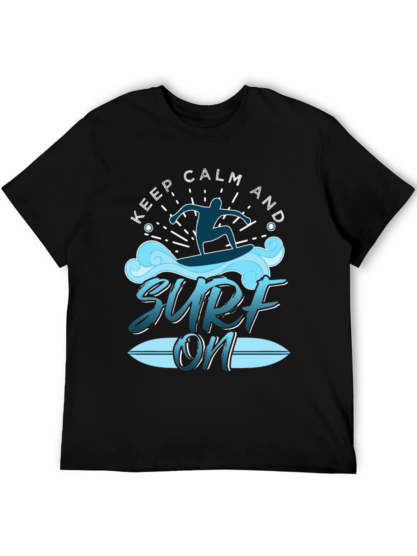 Keep Calm and Surf On Black T-Shirt