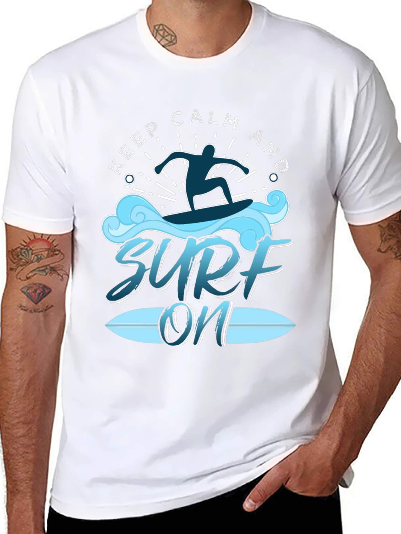 Keep Calm and Surf On Black T-Shirt