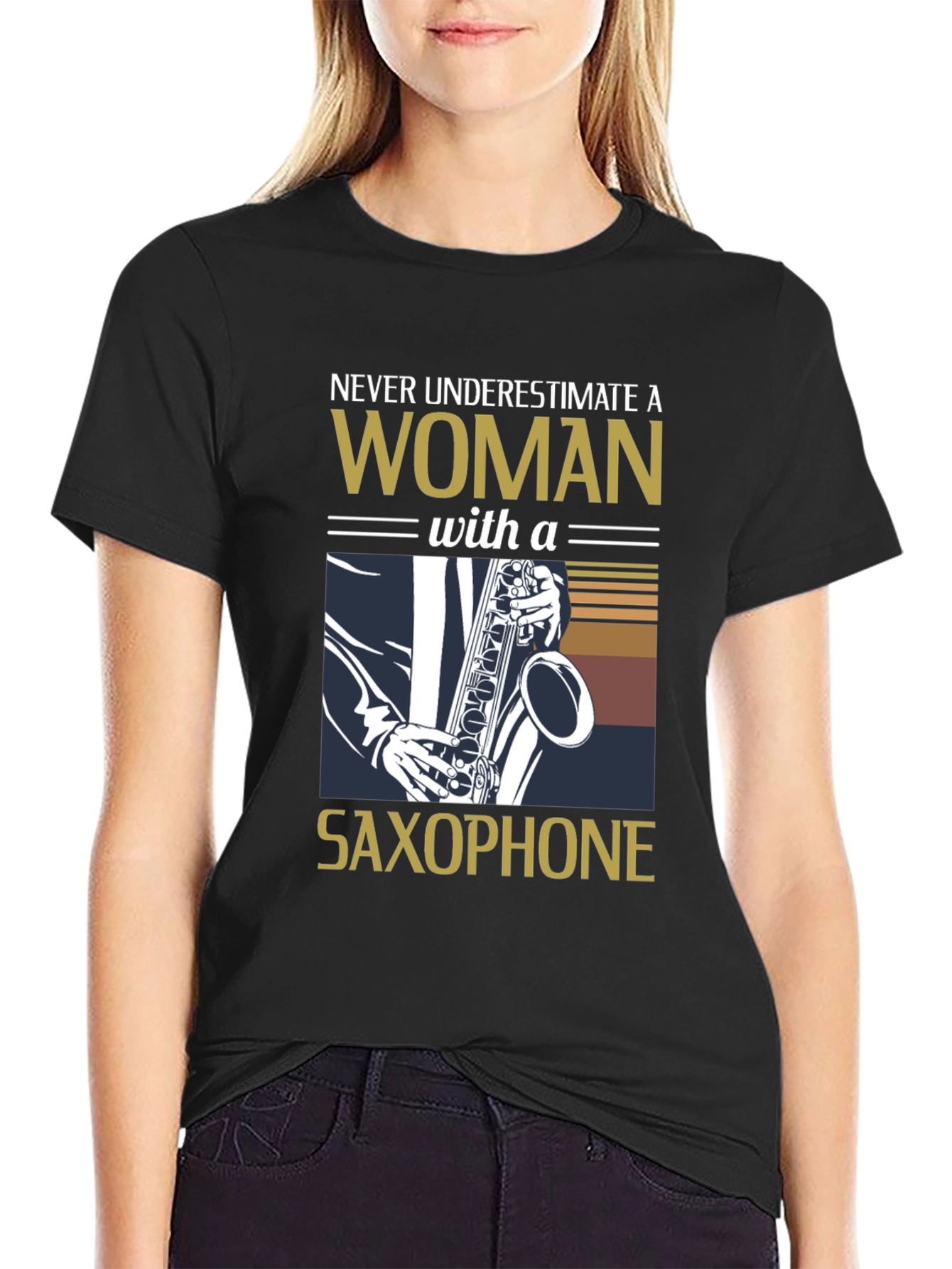 Never Underestimate Saxophone Woman T-Shirt