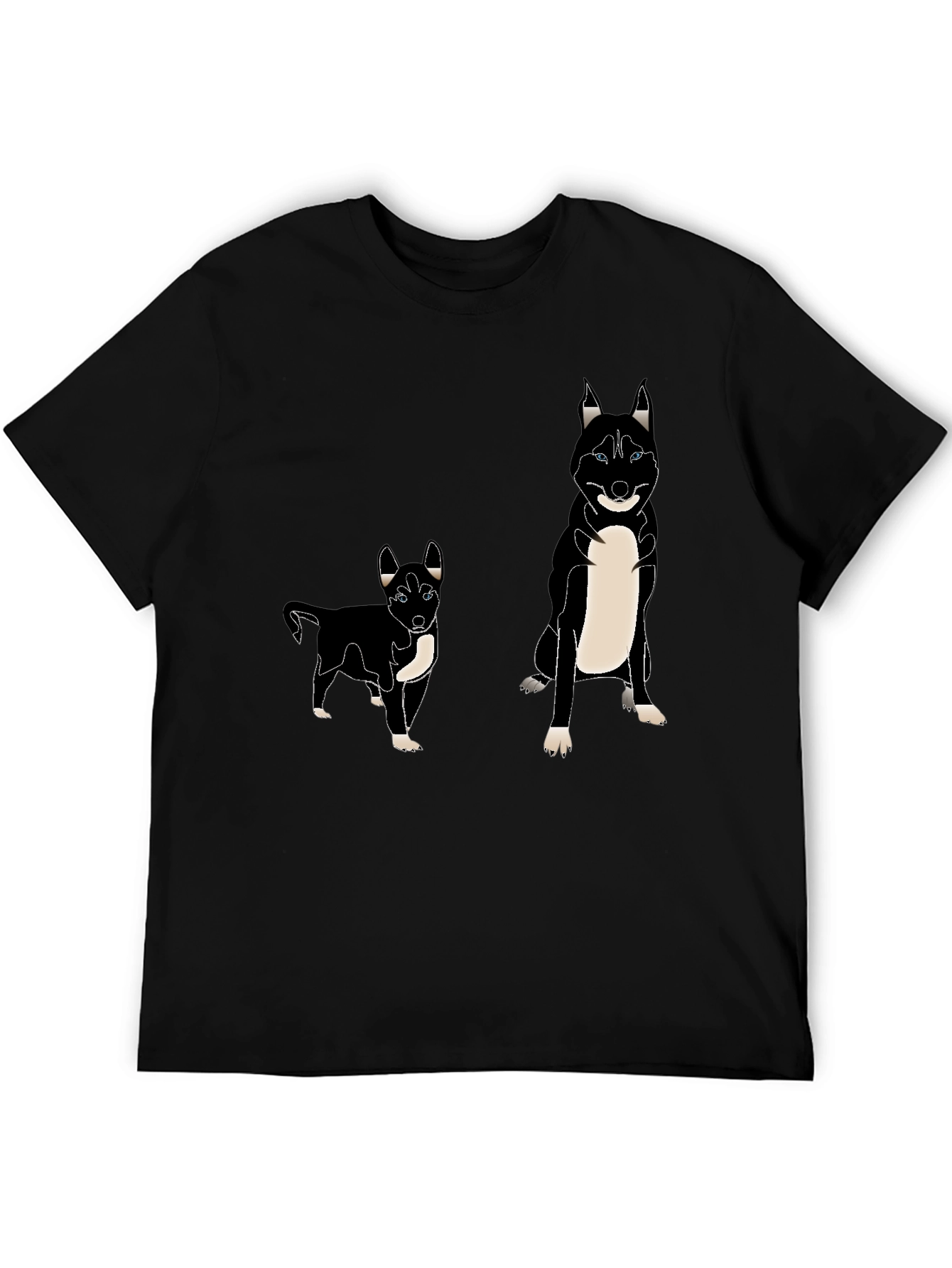 Husky Dog Print T-Shirt - Black