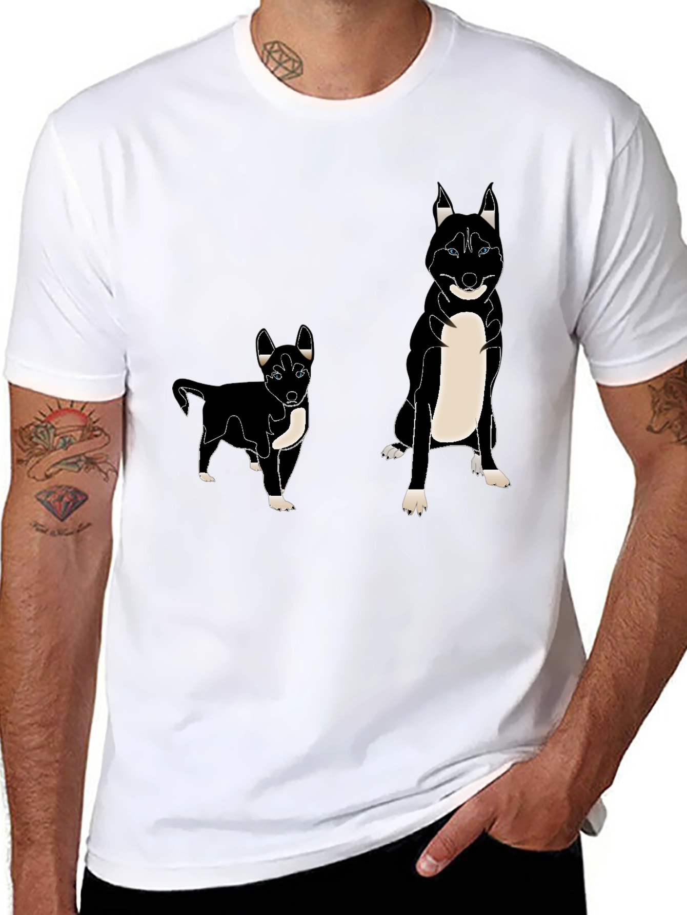 Husky Dog Print T-Shirt - Black