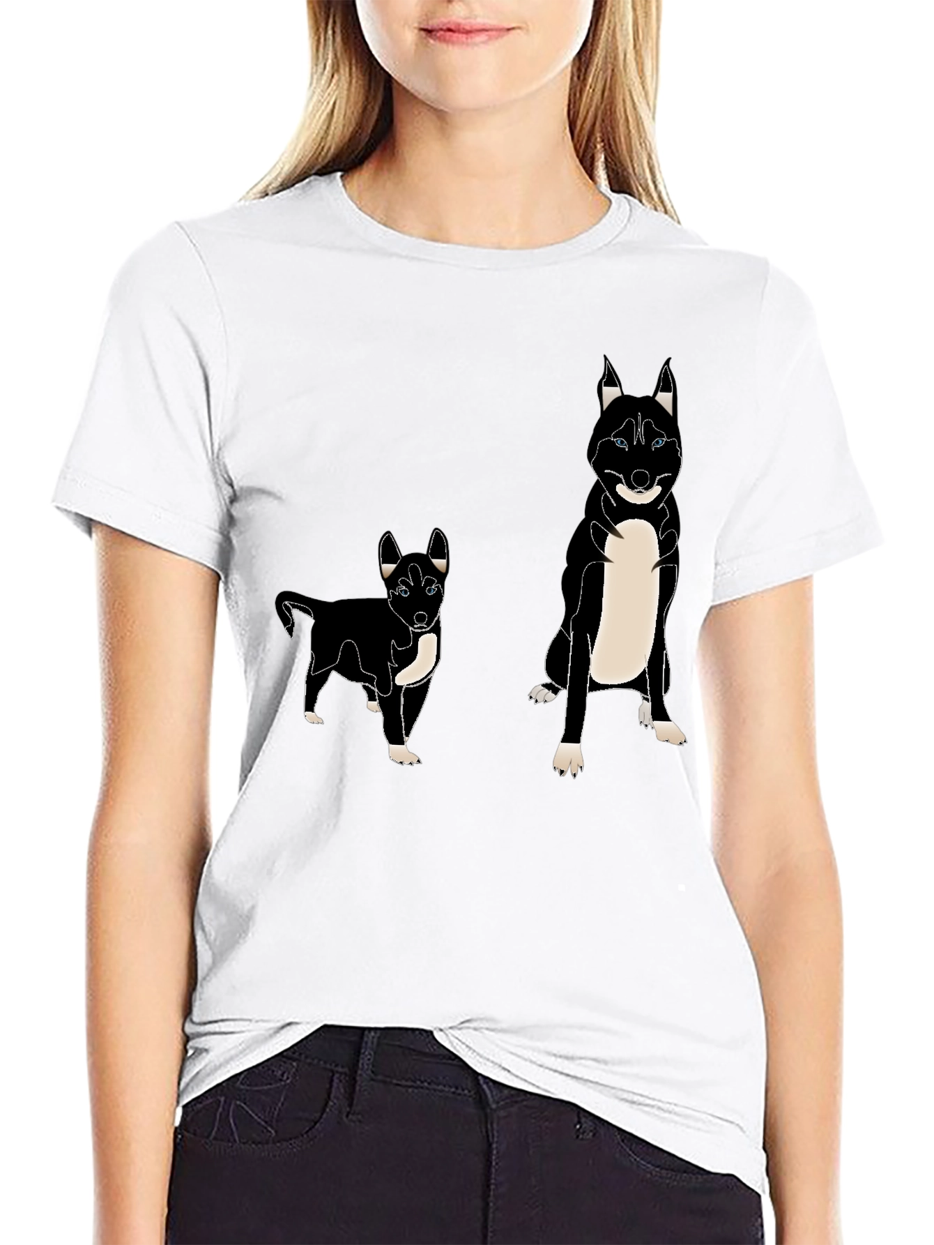 Husky Dog Print T-Shirt - Black