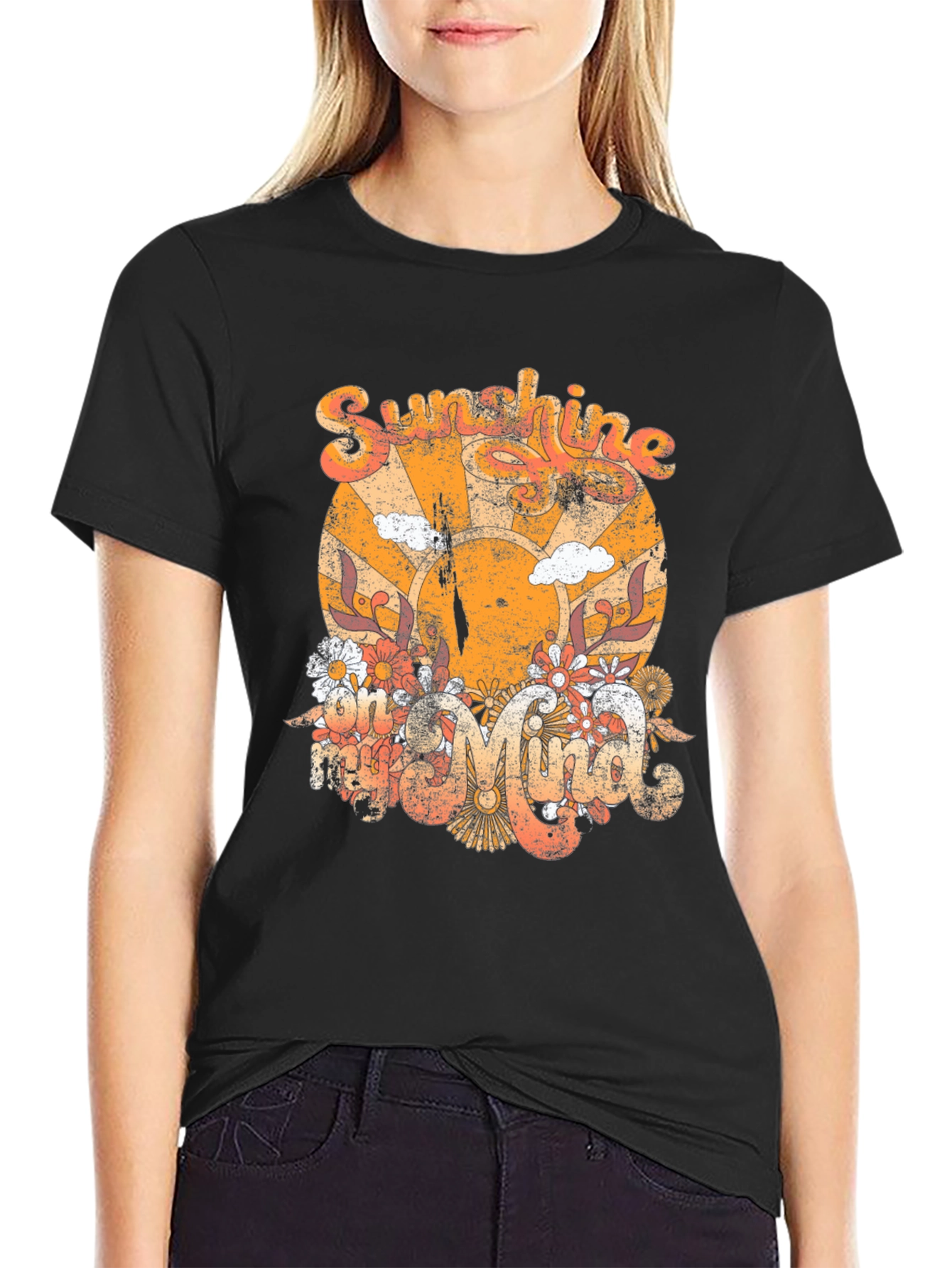 Retro Sunshine Graphic T-Shirt - Black