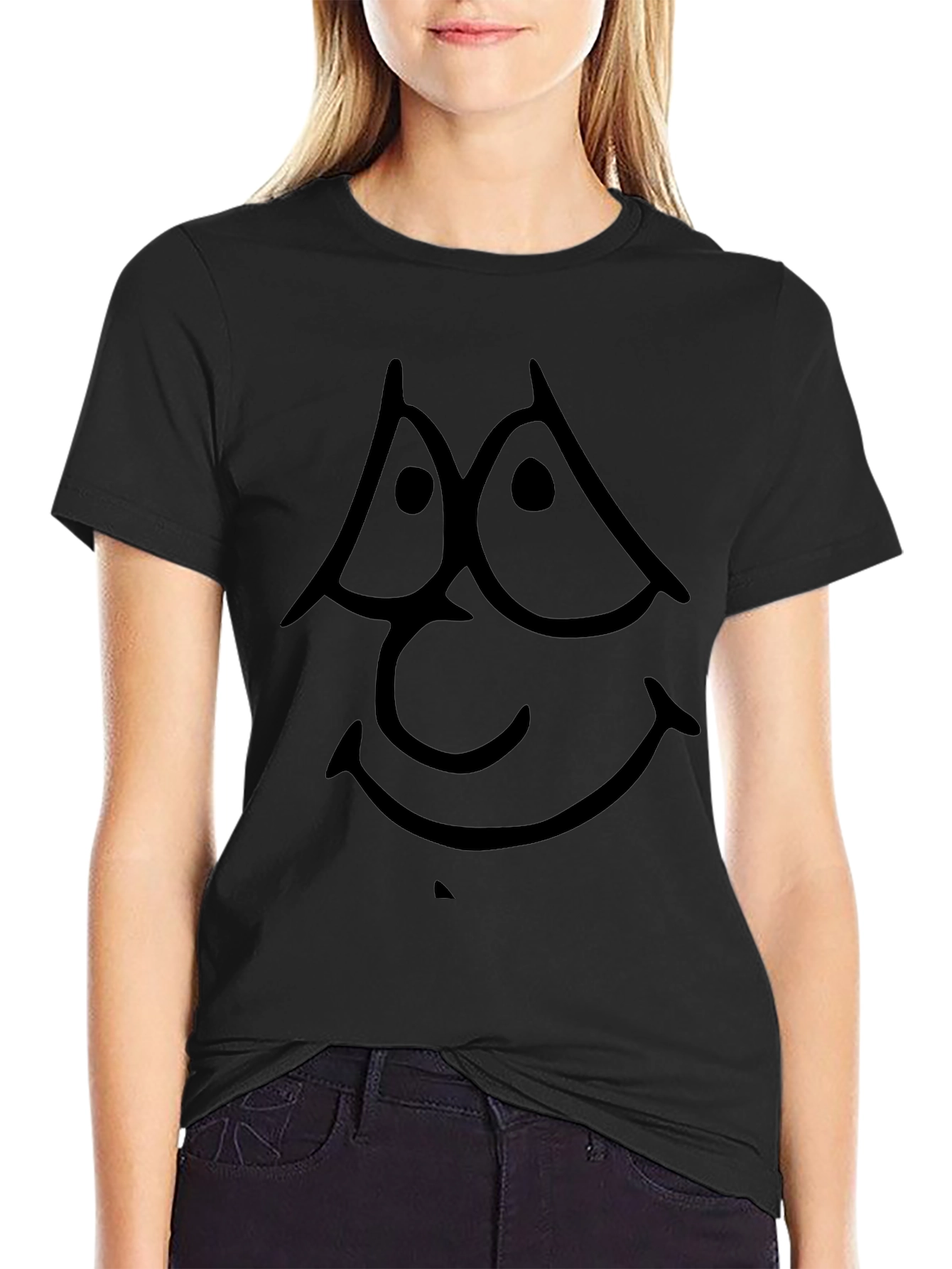 Black Cartoon Face Graphic Tee