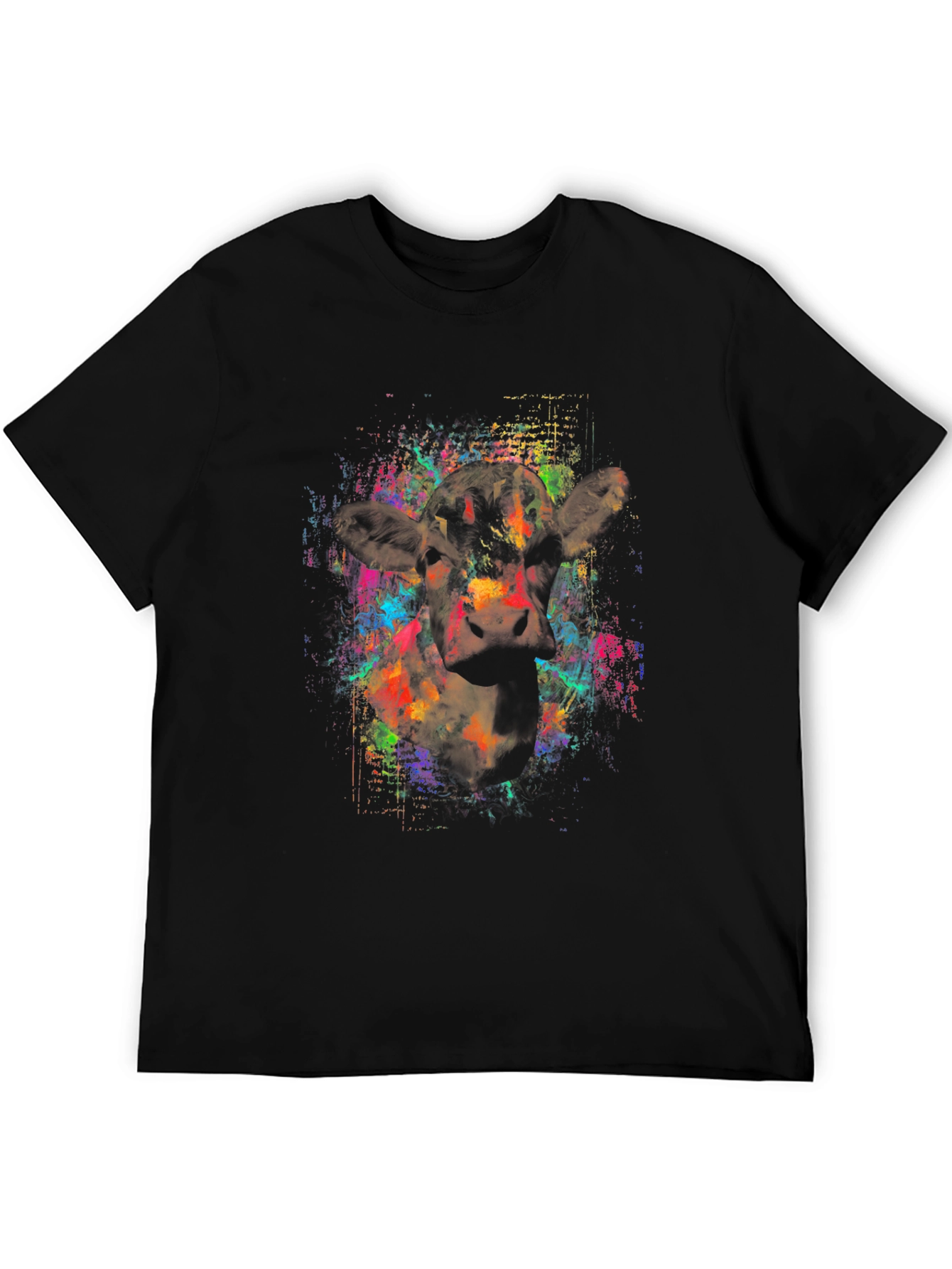 Vibrant Cow Graphic Black T-Shirt