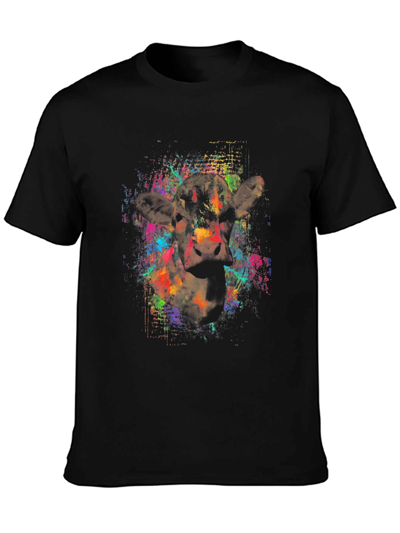 Vibrant Cow Graphic Black T-Shirt