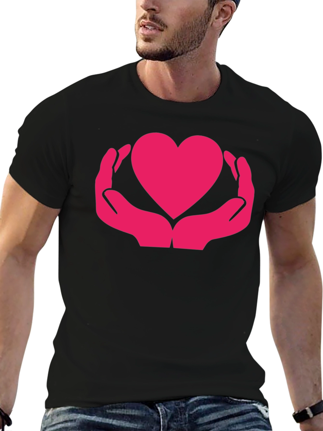 Heart in Hands Graphic Black T-Shirt