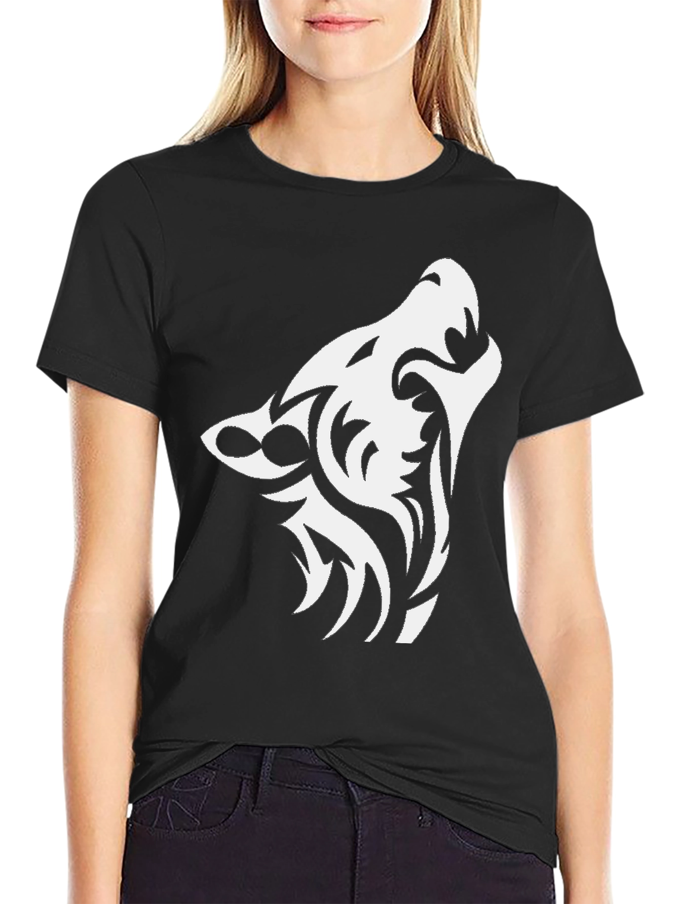 Tribal Wolf Graphic Black T-Shirt
