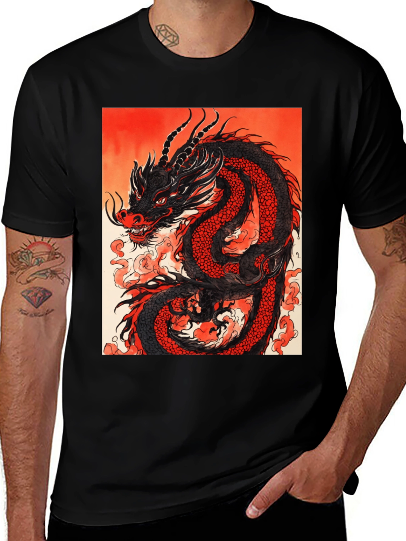 Dragon Graphic Tee - Black Cotton T-Shirt