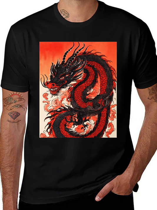 Dragon Graphic Tee - Black Cotton T-Shirt