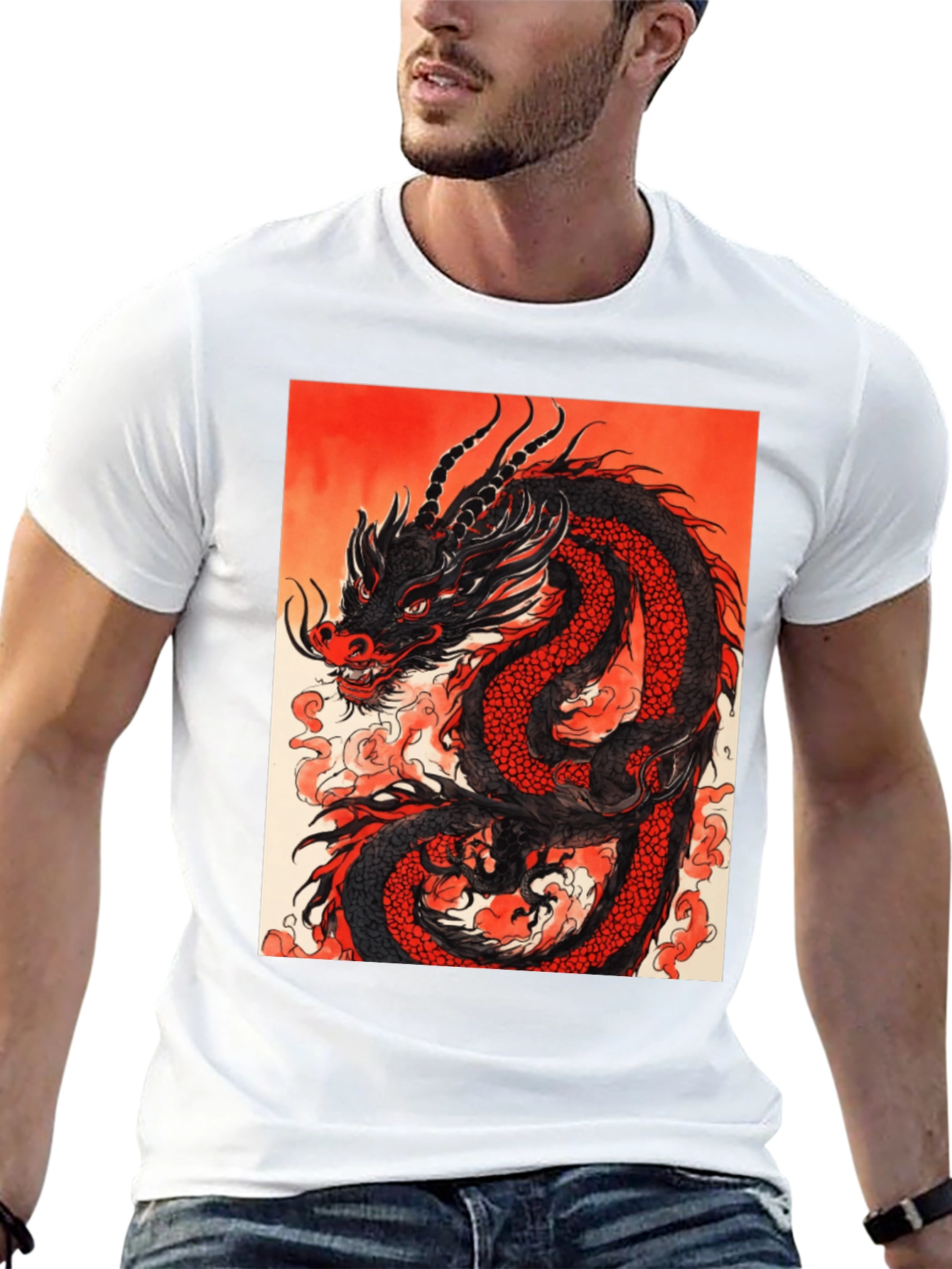 Dragon Graphic Tee - Black Cotton T-Shirt