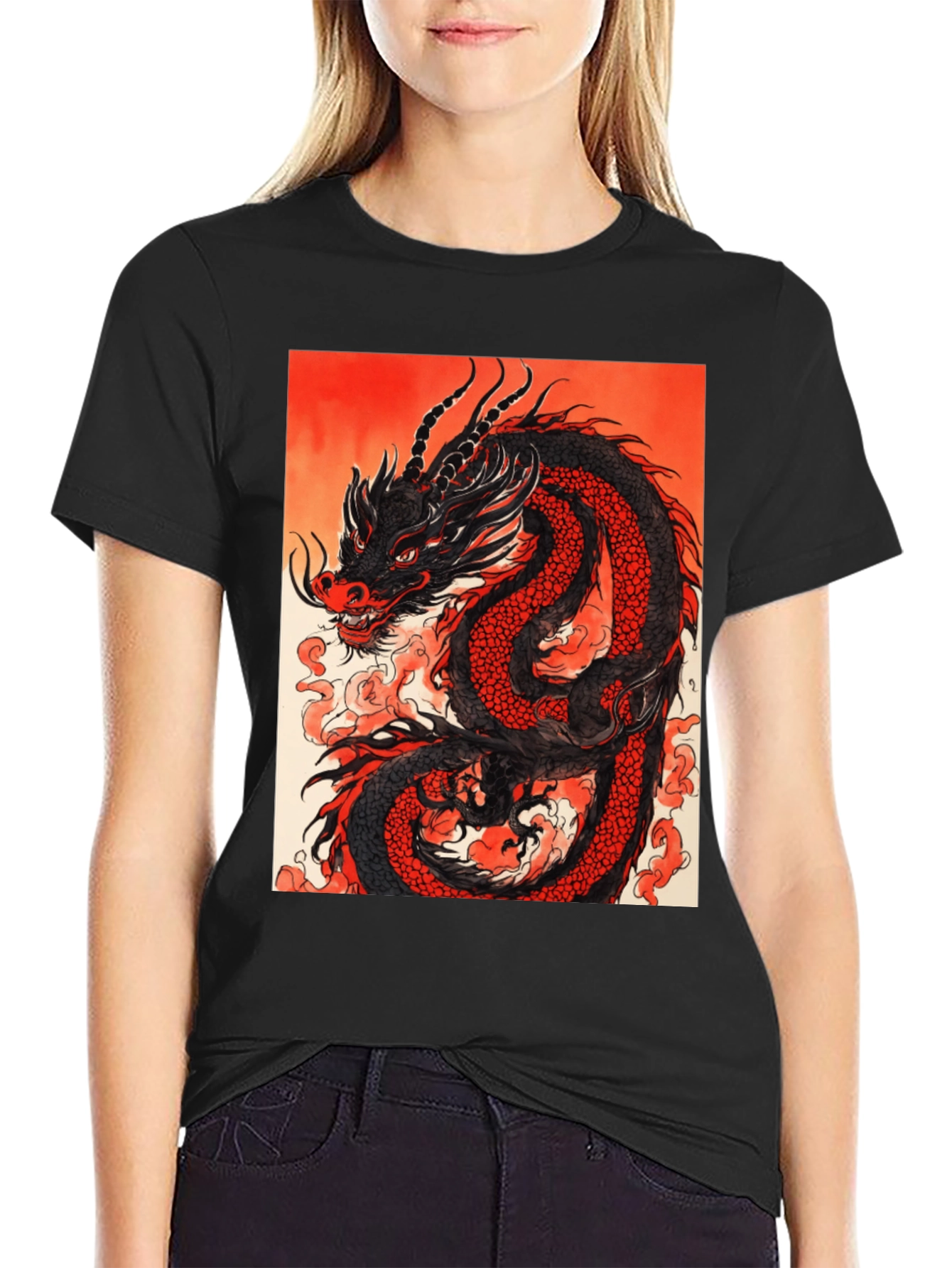 Dragon Graphic Tee - Black Cotton T-Shirt