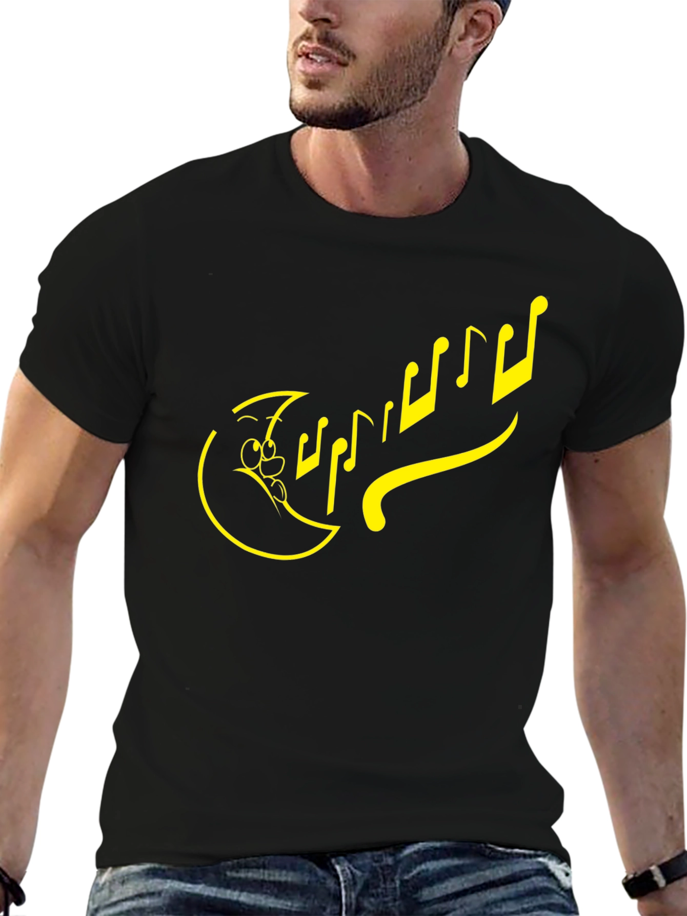Cartoon Music Notes Black T-Shirt
