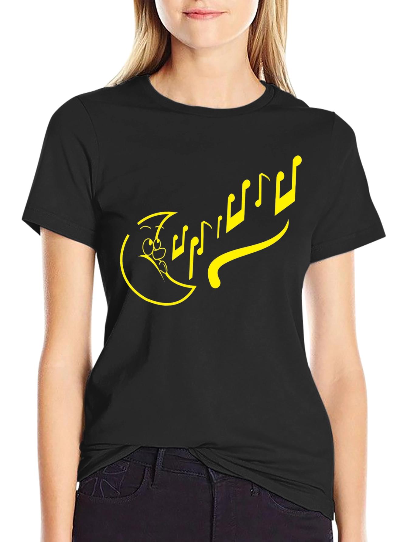 Cartoon Music Notes Black T-Shirt