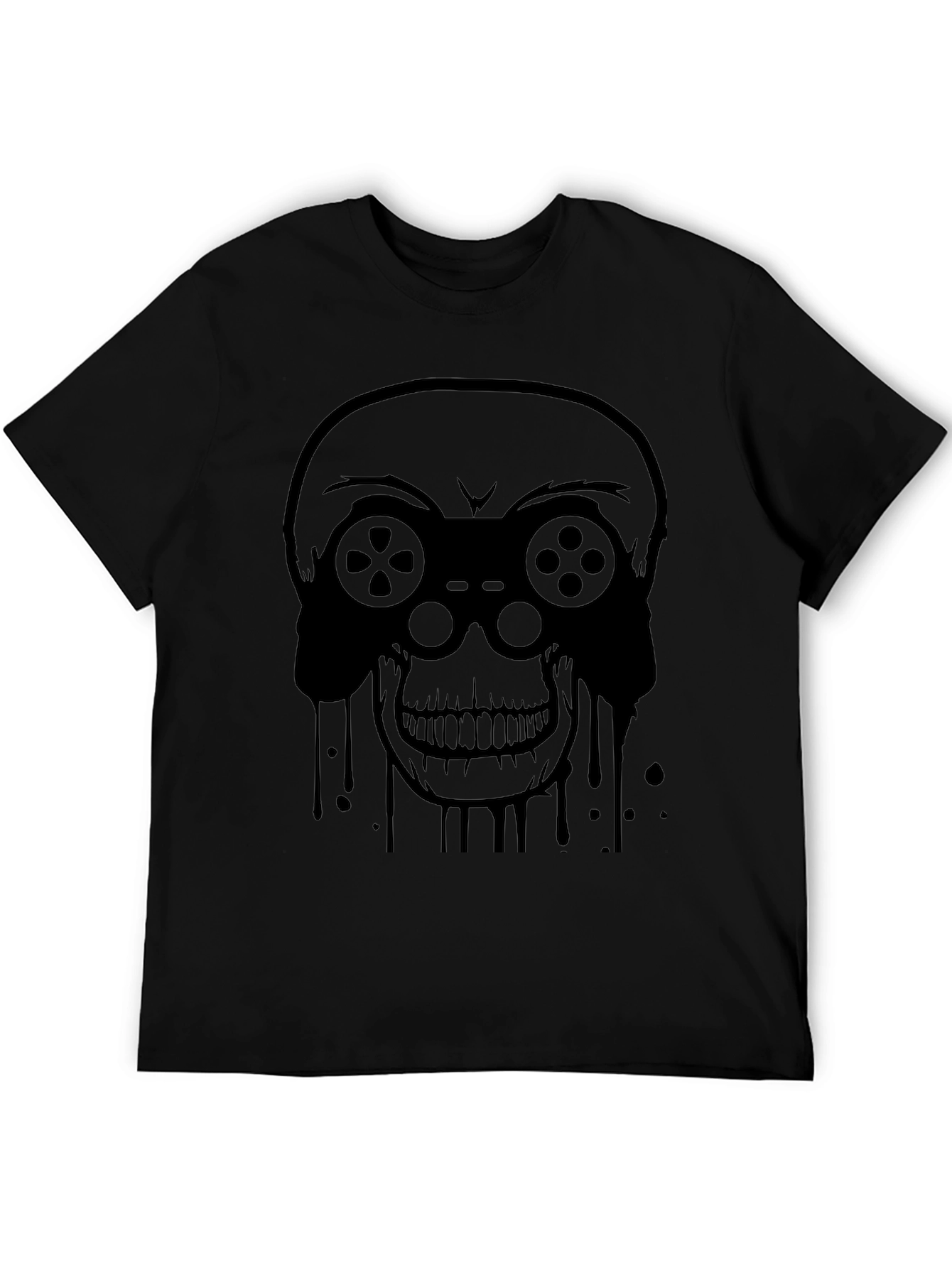 Gamer Skull Graphic Tee - Black Cotton T-Shirt