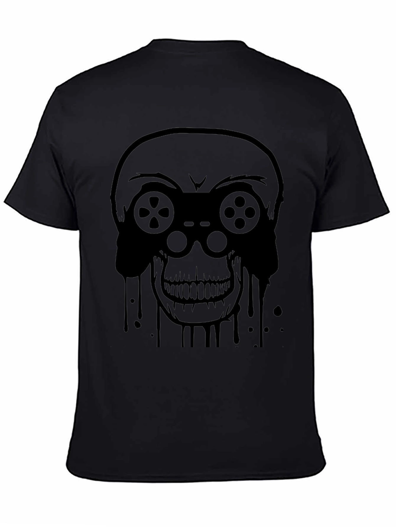 Gamer Skull Graphic Tee - Black Cotton T-Shirt