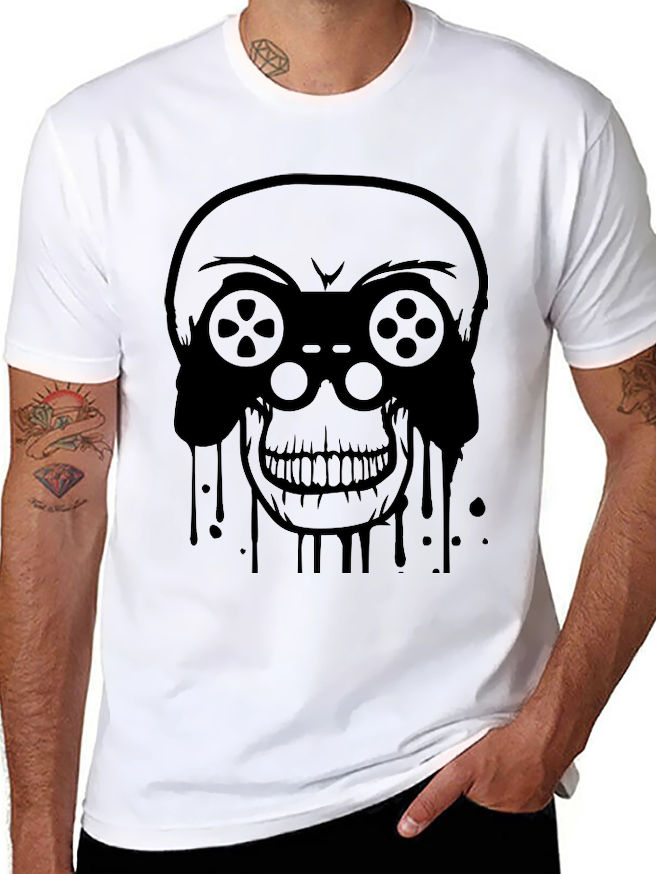 Gamer Skull Graphic Tee - Black Cotton T-Shirt