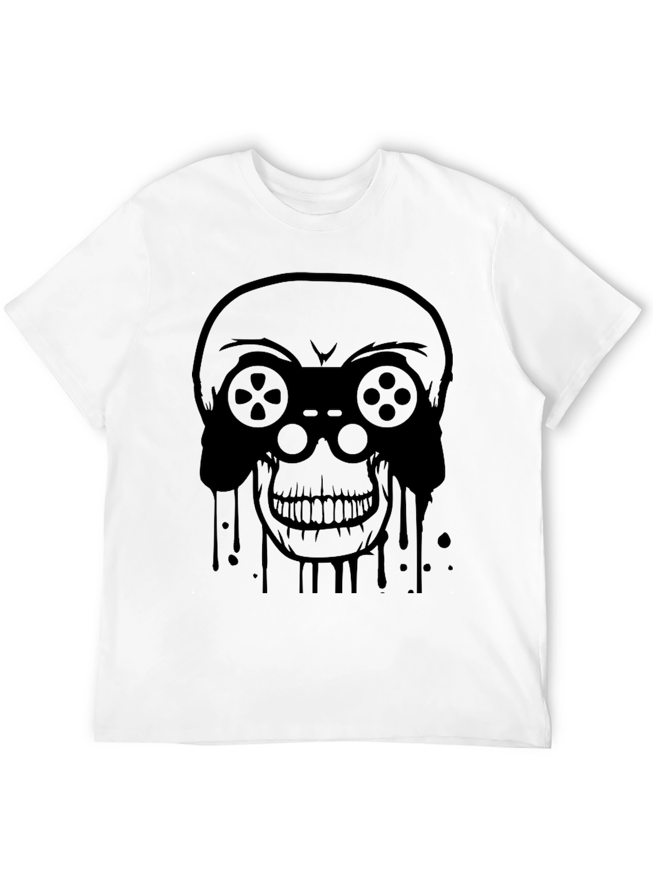 Gamer Skull Graphic Tee - Black Cotton T-Shirt
