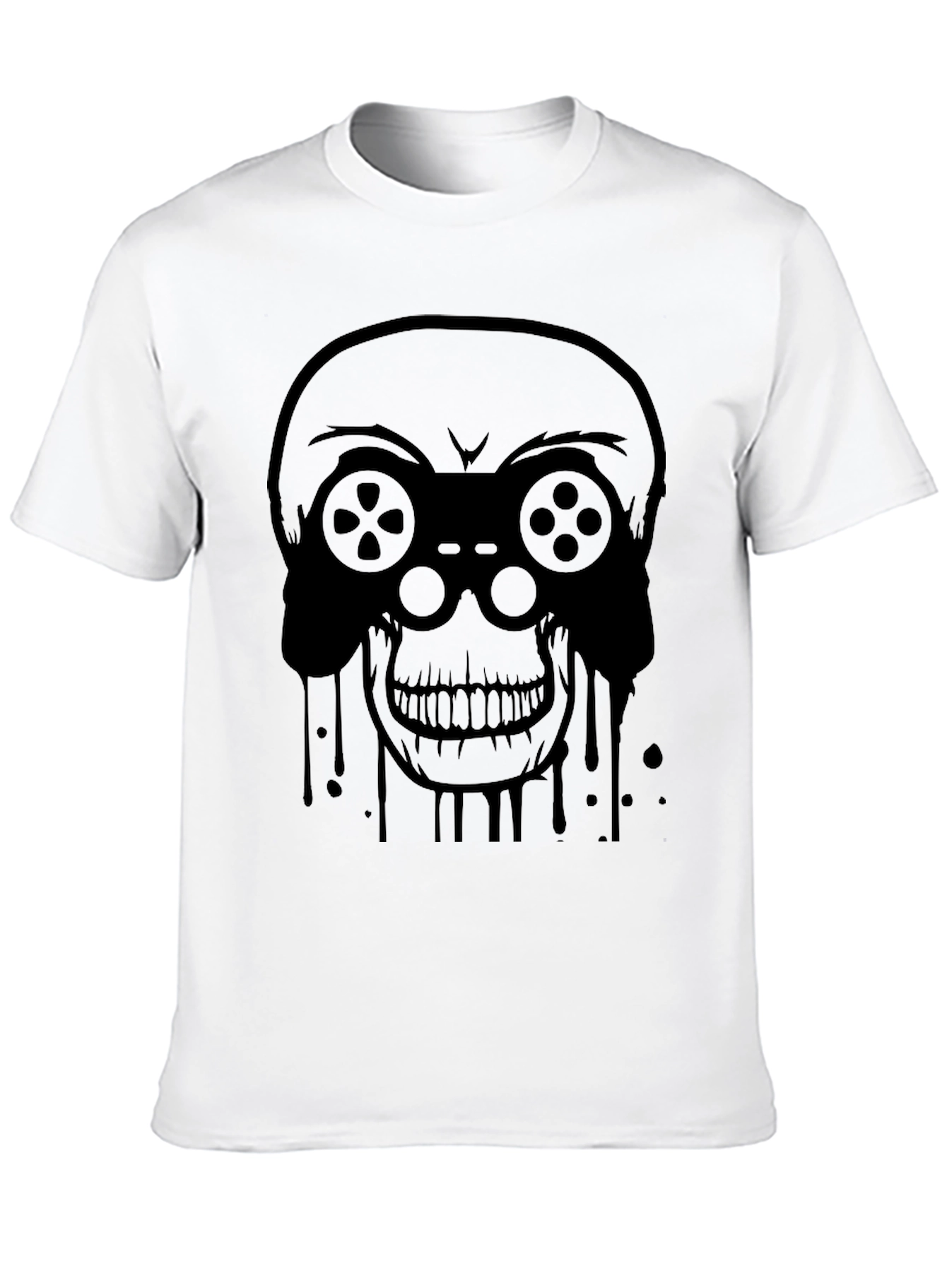 Gamer Skull Graphic Tee - Black Cotton T-Shirt