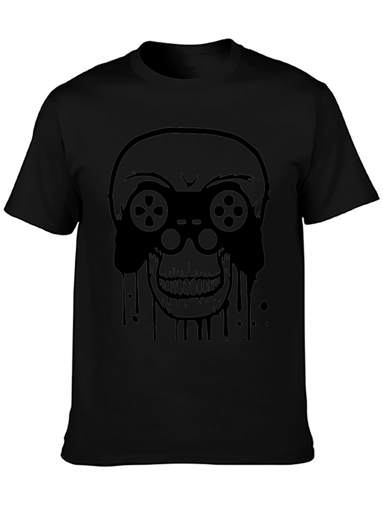 Gamer Skull Graphic Tee - Black Cotton T-Shirt