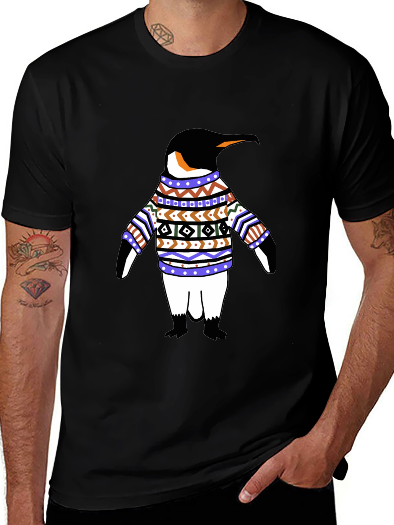 Penguin in Sweater Graphic T-Shirt